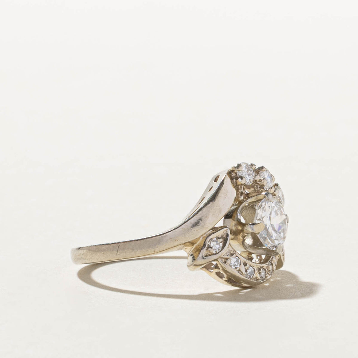 14k Old European Cut Diamond Floral Openwork Ring | 0.58ct VS2/SI1 G, 0.25ctw | SZ 6.75