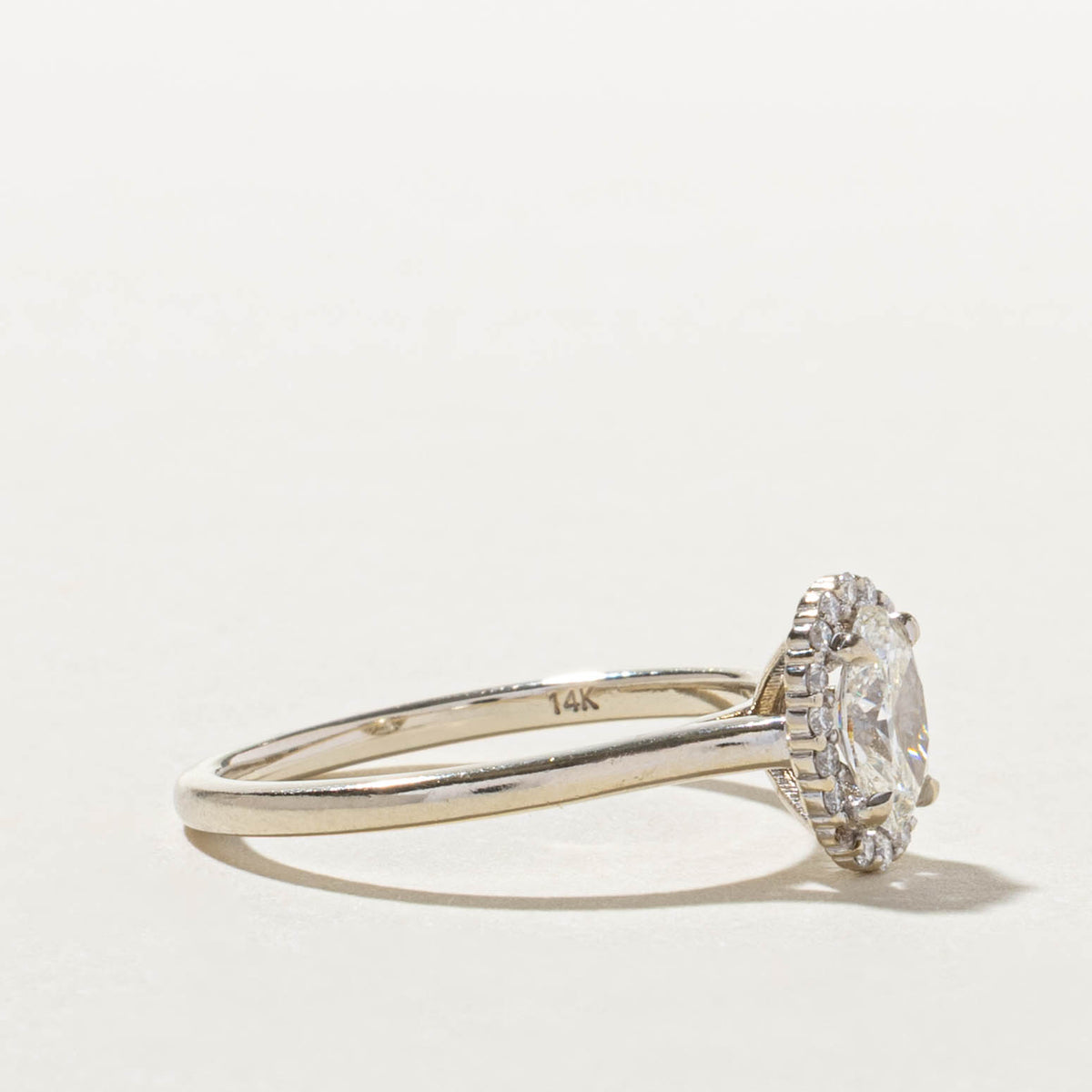 14k GIA Oval Cut Diamond Halo Ring | GIA 0.70ct SI1 H, 0.14ctw | SZ 8