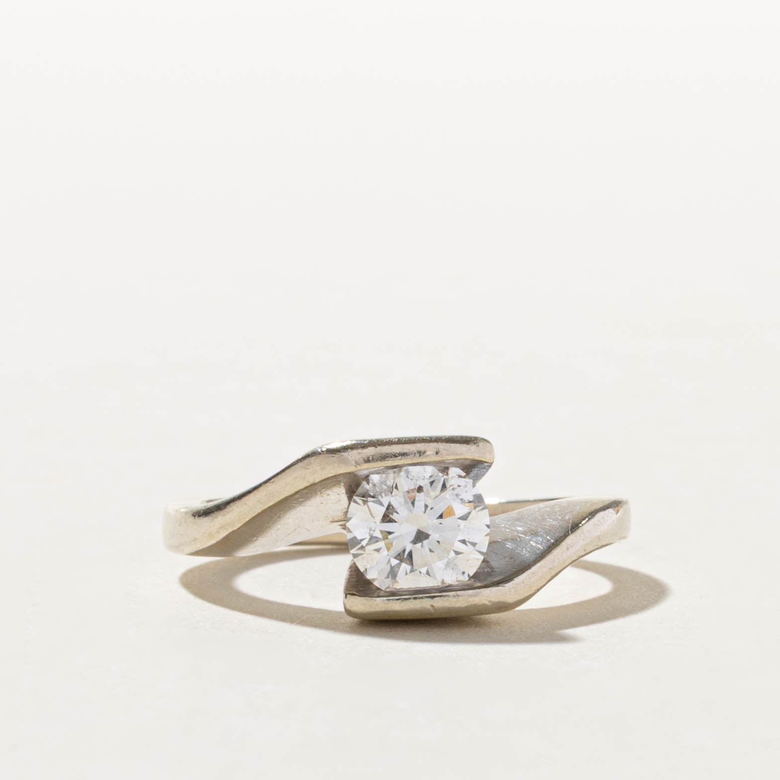 14k GIA Round Brilliant Diamond Bypass Ring | GIA 0.71ct SI1 H Ex | SZ 4.5