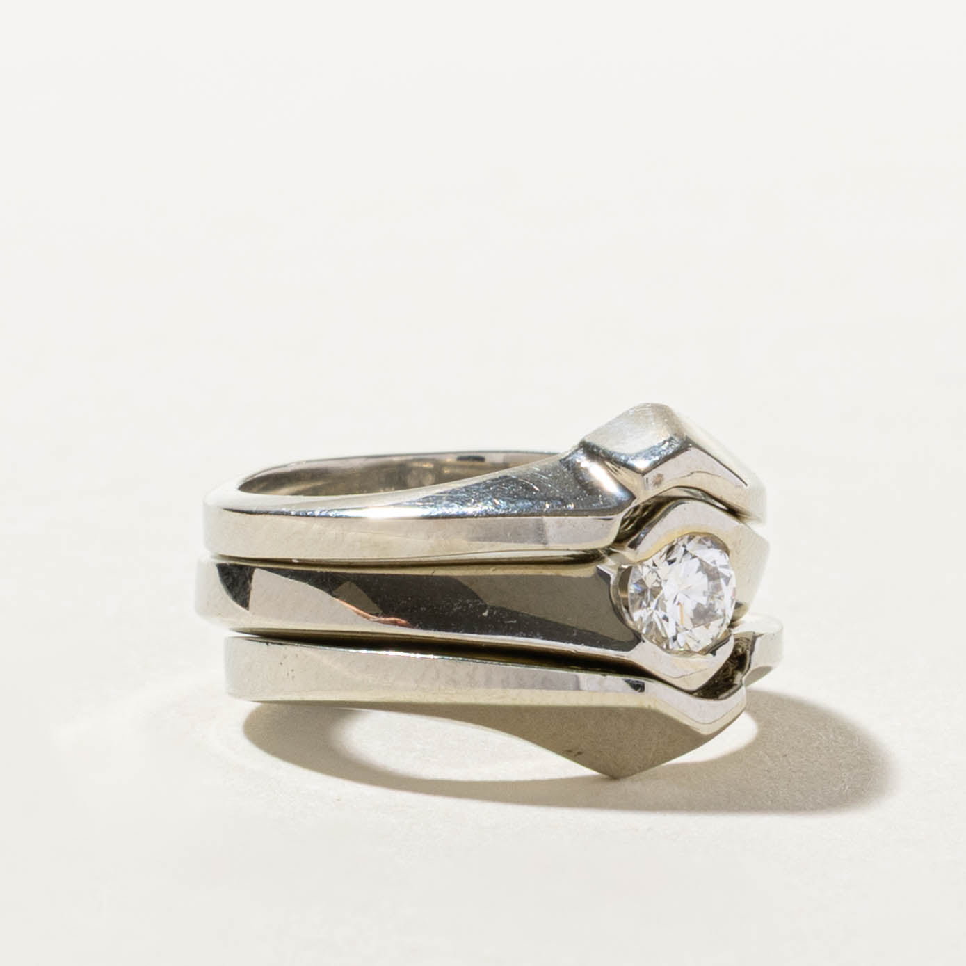 Semi Bezel Diamond Geometric Wedding Ring Set | 0.25ct VS1 G | SZ 4.5