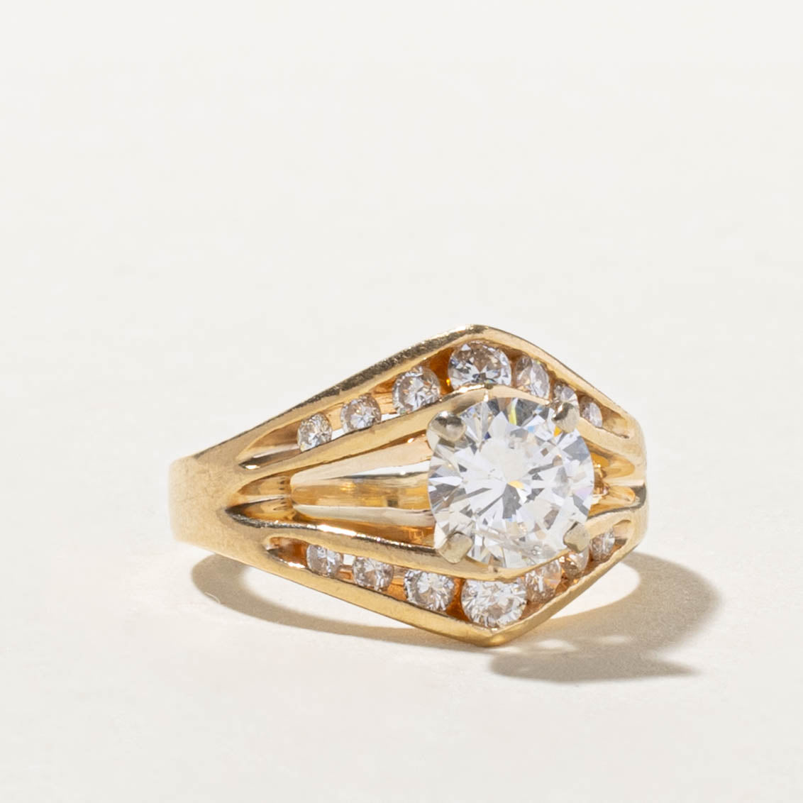14k GIA Diamond Channel Set Accented Geometric Ring | GIA 0.67ct I1 G, 0.42ctw | SZ 5.5