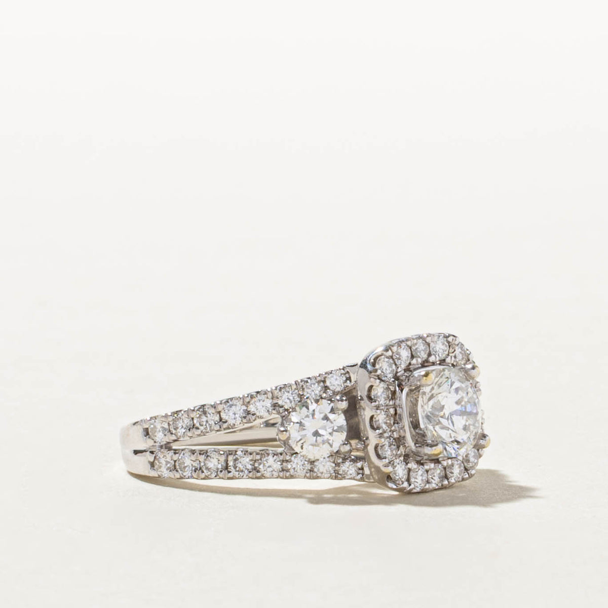 14k Canadian Diamond Halo Accented Ring | 0.63ct I1 F, 1.06ctw | SZ 3.5