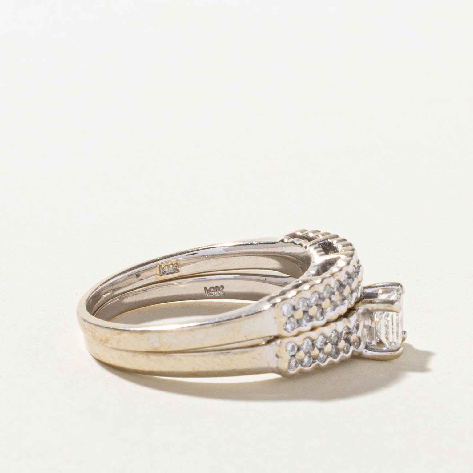 14k Princess Cut Diamond Accented Wedding Ring Set | 0.50ct SI1 G, 0.80ctw | SZ 8.5