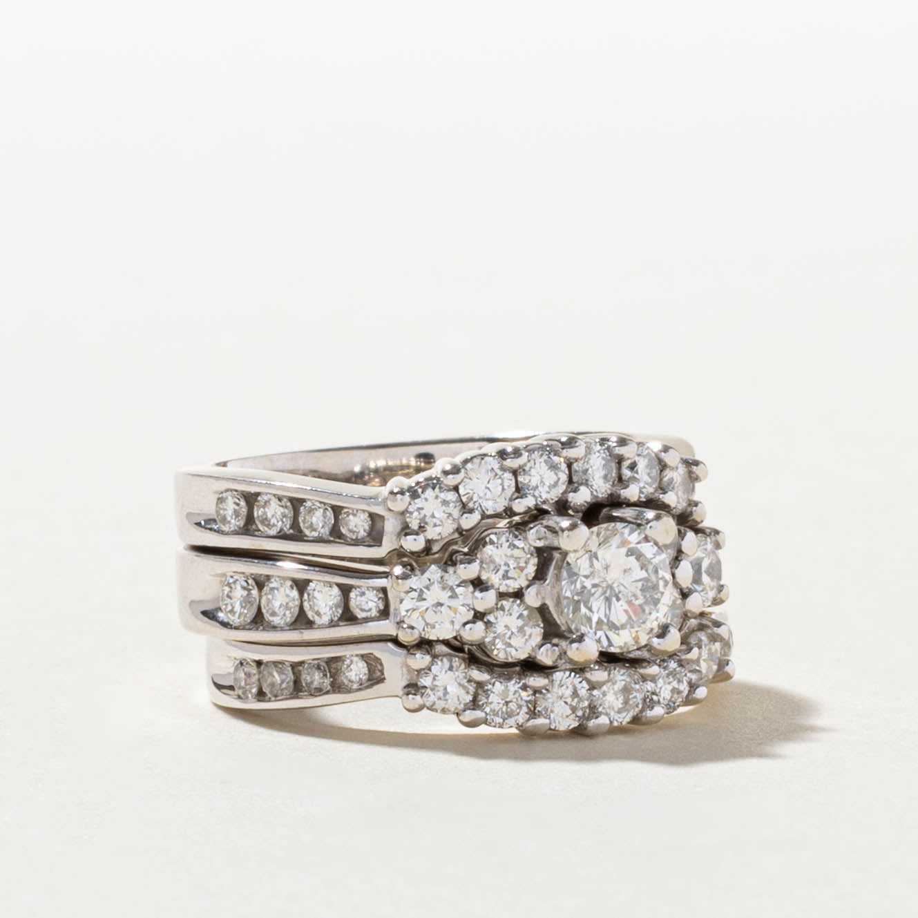14k Canadian Diamond Cluster Wedding Ring Set | 0.44ct I1 F, 1.07ctw | SZ 5.75