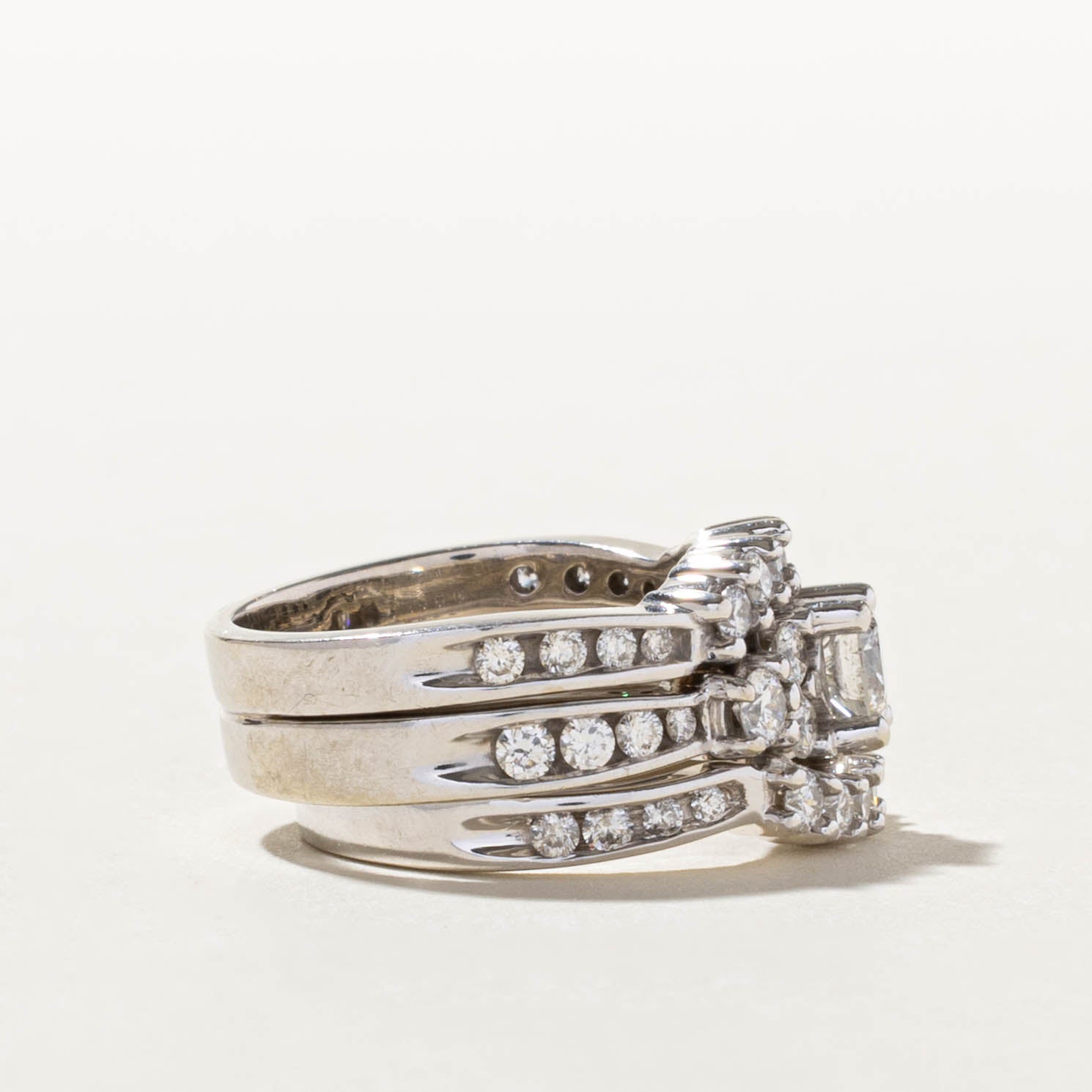 14k Canadian Diamond Cluster Wedding Ring Set | 0.44ct I1 F, 1.07ctw | SZ 5.75