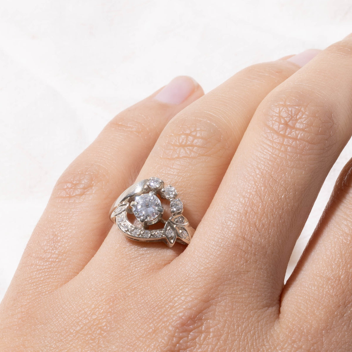 14k Old European Cut Diamond Floral Openwork Ring | 0.58ct VS2/SI1 G, 0.25ctw | SZ 6.75