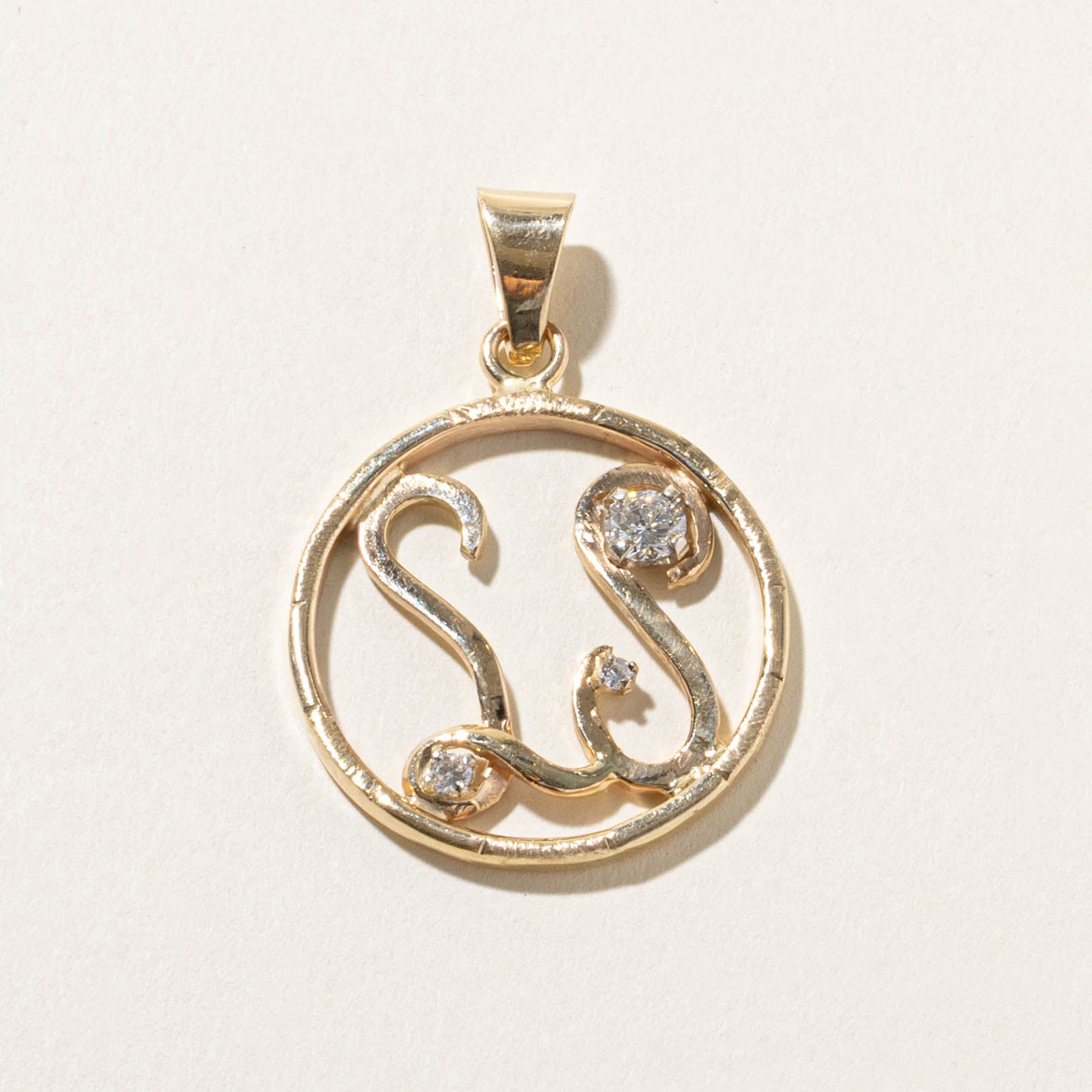 14k Diamond "LS" Initial Circle Pendant | 0.35ctw