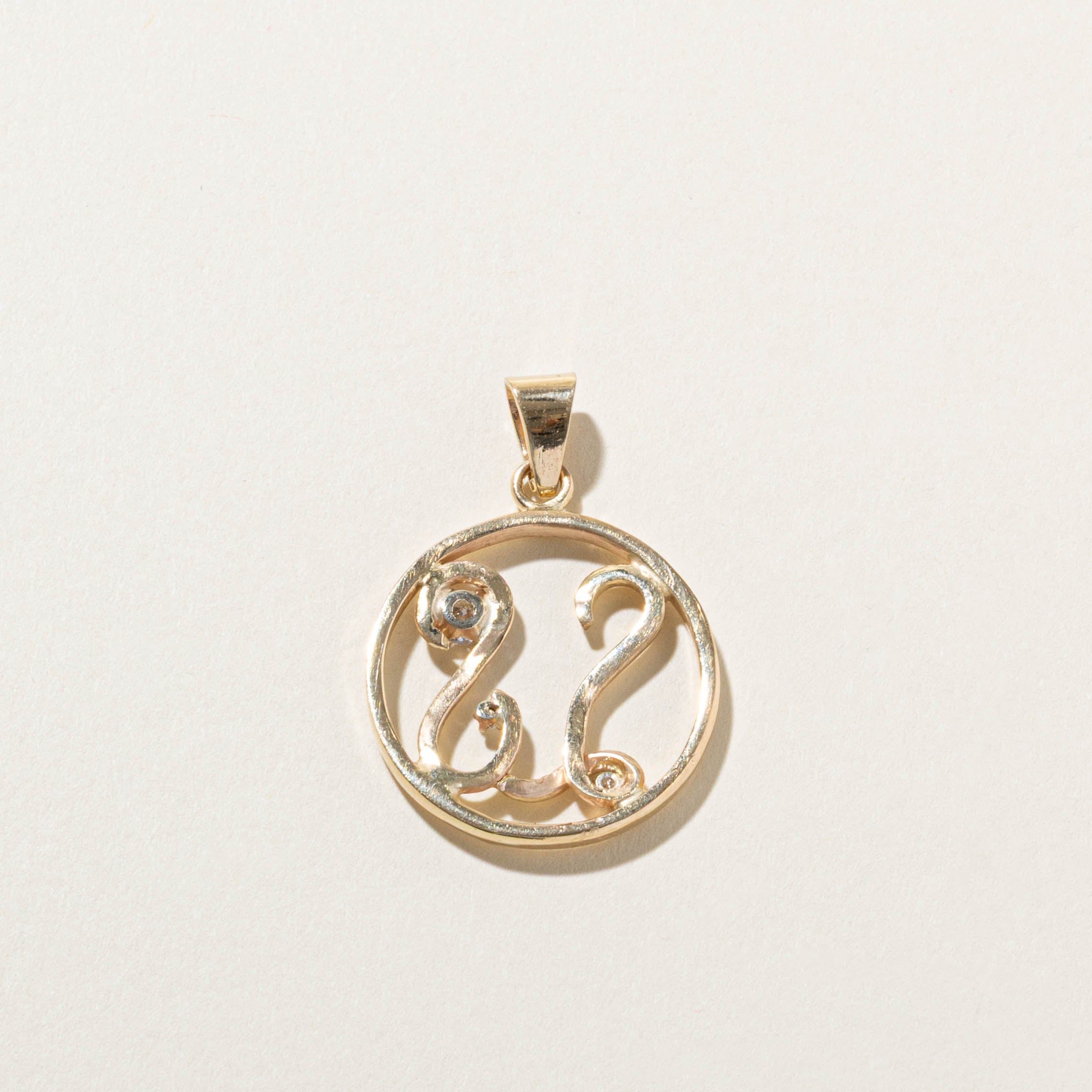 14k Diamond "LS" Initial Circle Pendant | 0.35ctw
