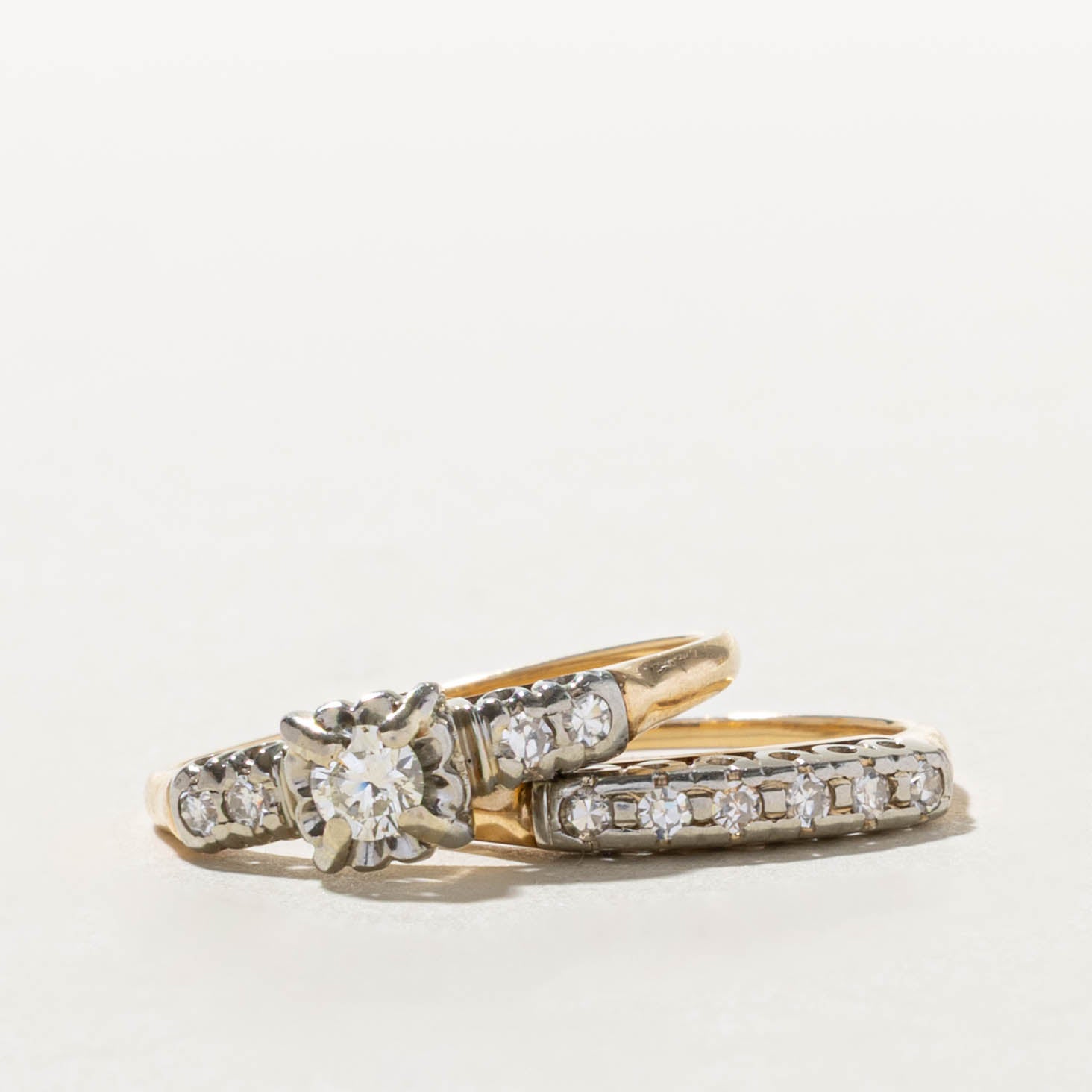 14k Illusion Set Diamond Accented Wedding Ring Set | 0.40ctw | SZ 8.25