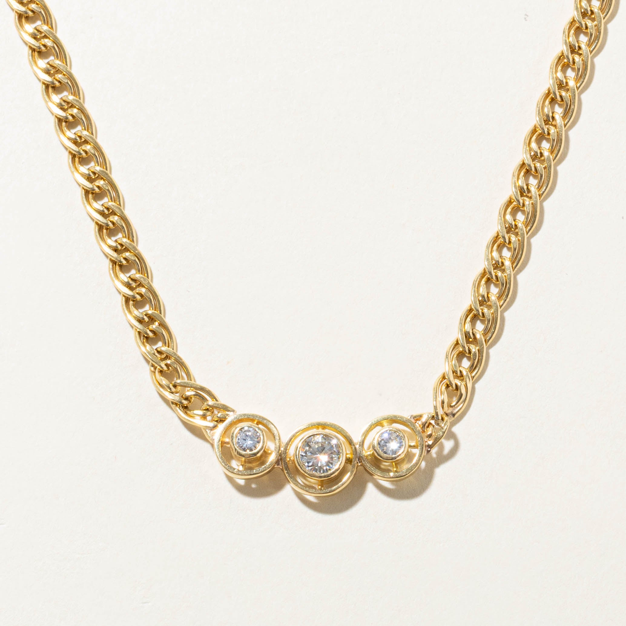 18k Three Stone Diamond Pendant Necklace | 0.64ctw | 18"
