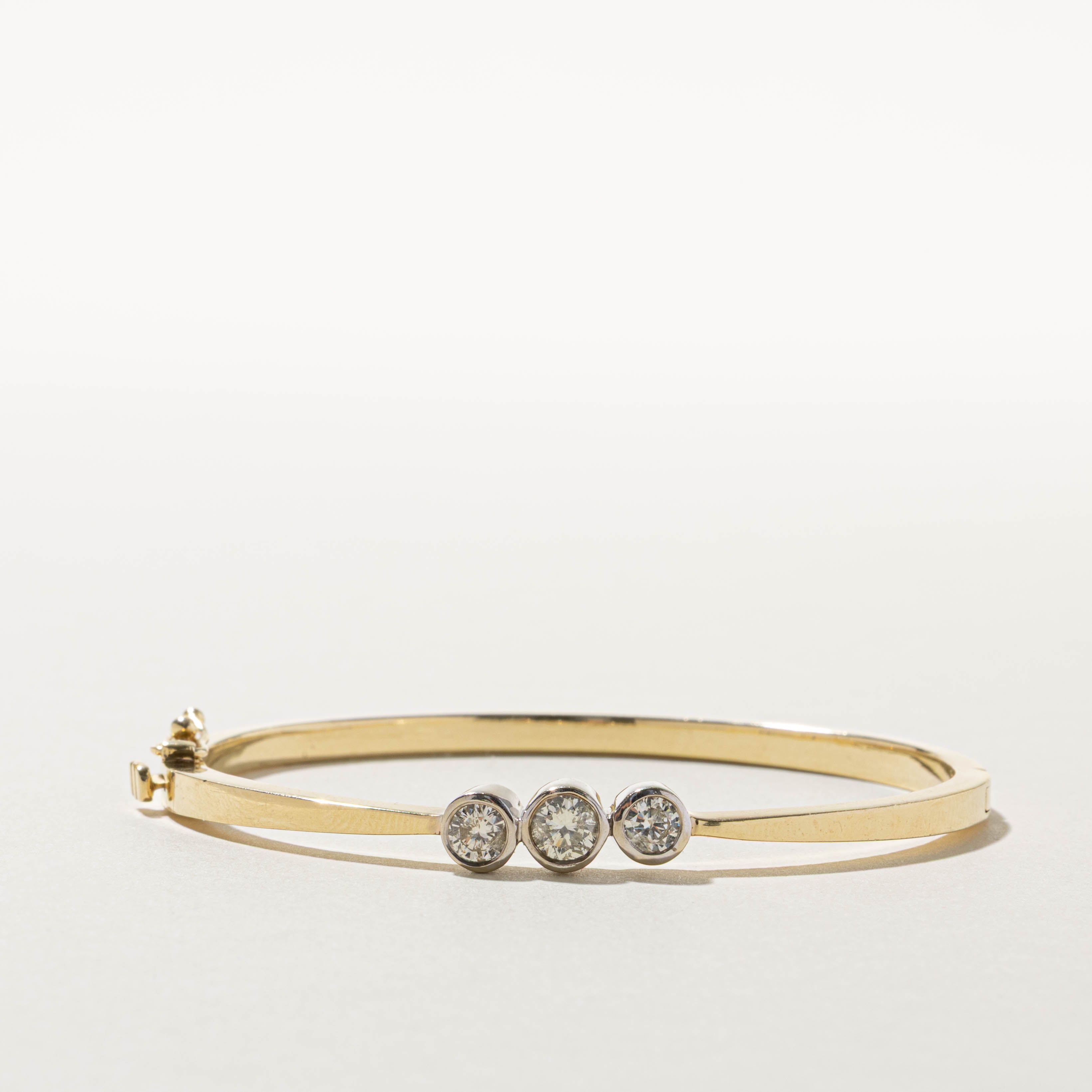 14k Bezel Set Three Stone Diamond Bangle Bracelet | 0.66ctw