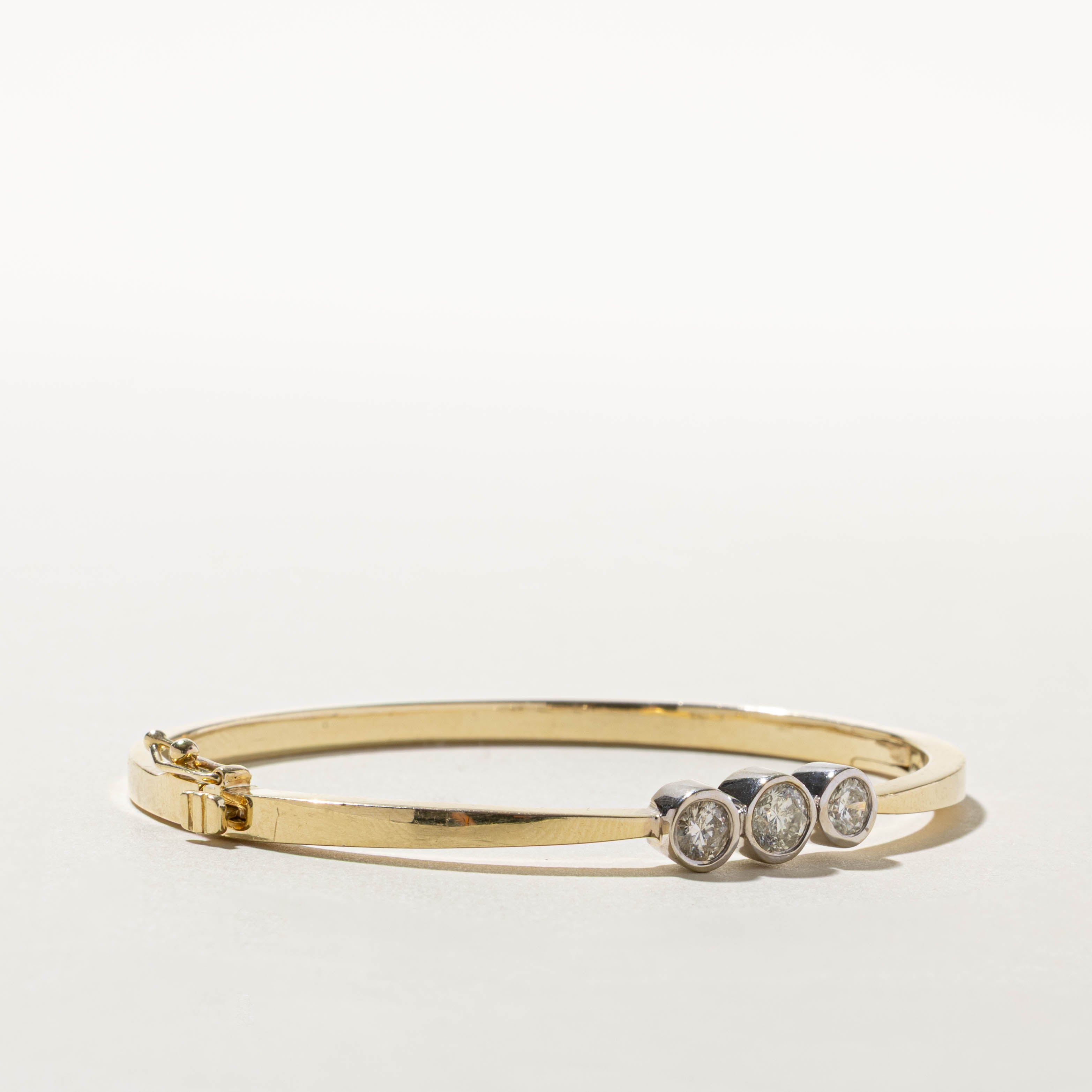 14k Bezel Set Three Stone Diamond Bangle Bracelet | 0.66ctw