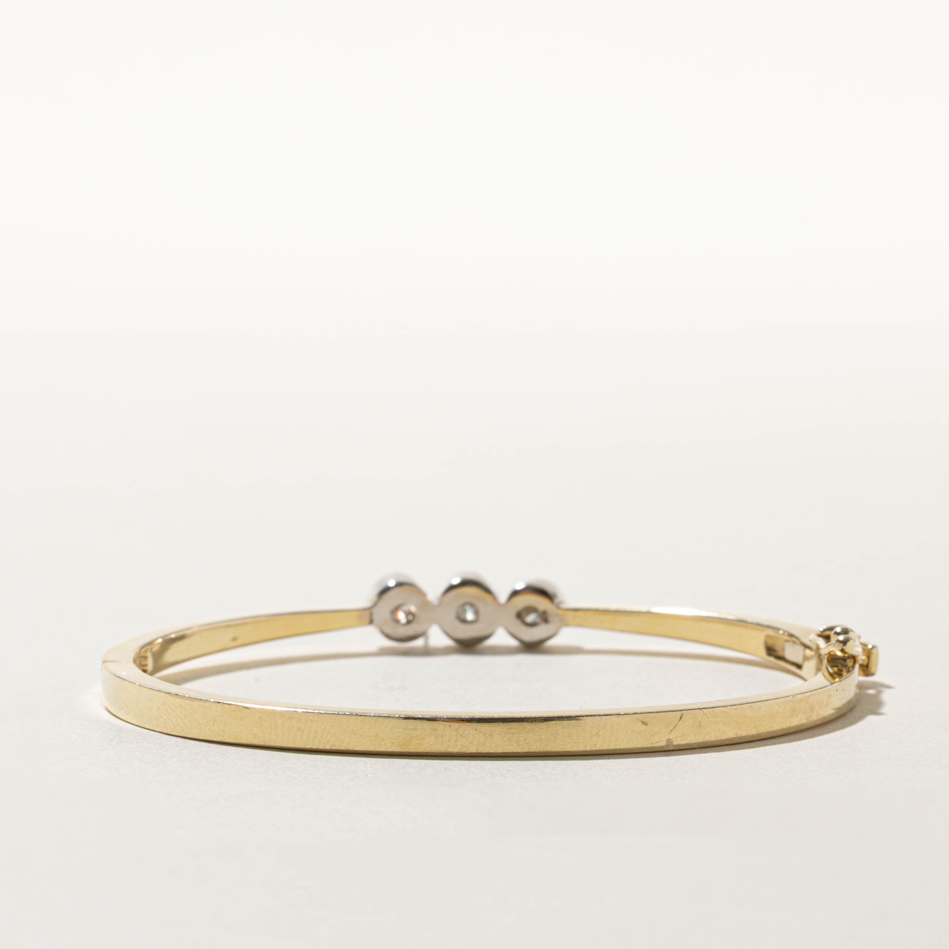 14k Bezel Set Three Stone Diamond Bangle Bracelet | 0.66ctw