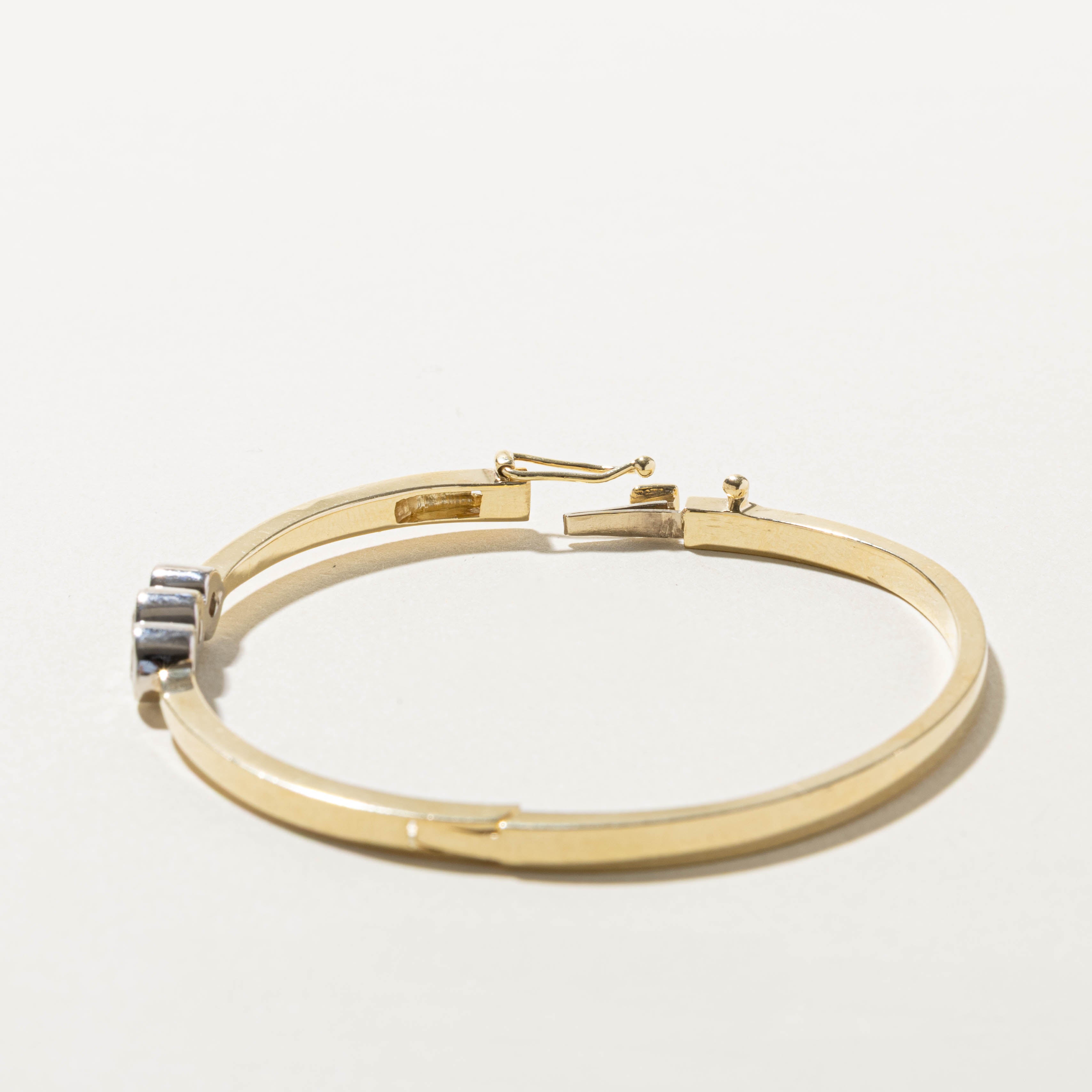 14k Bezel Set Three Stone Diamond Bangle Bracelet | 0.66ctw