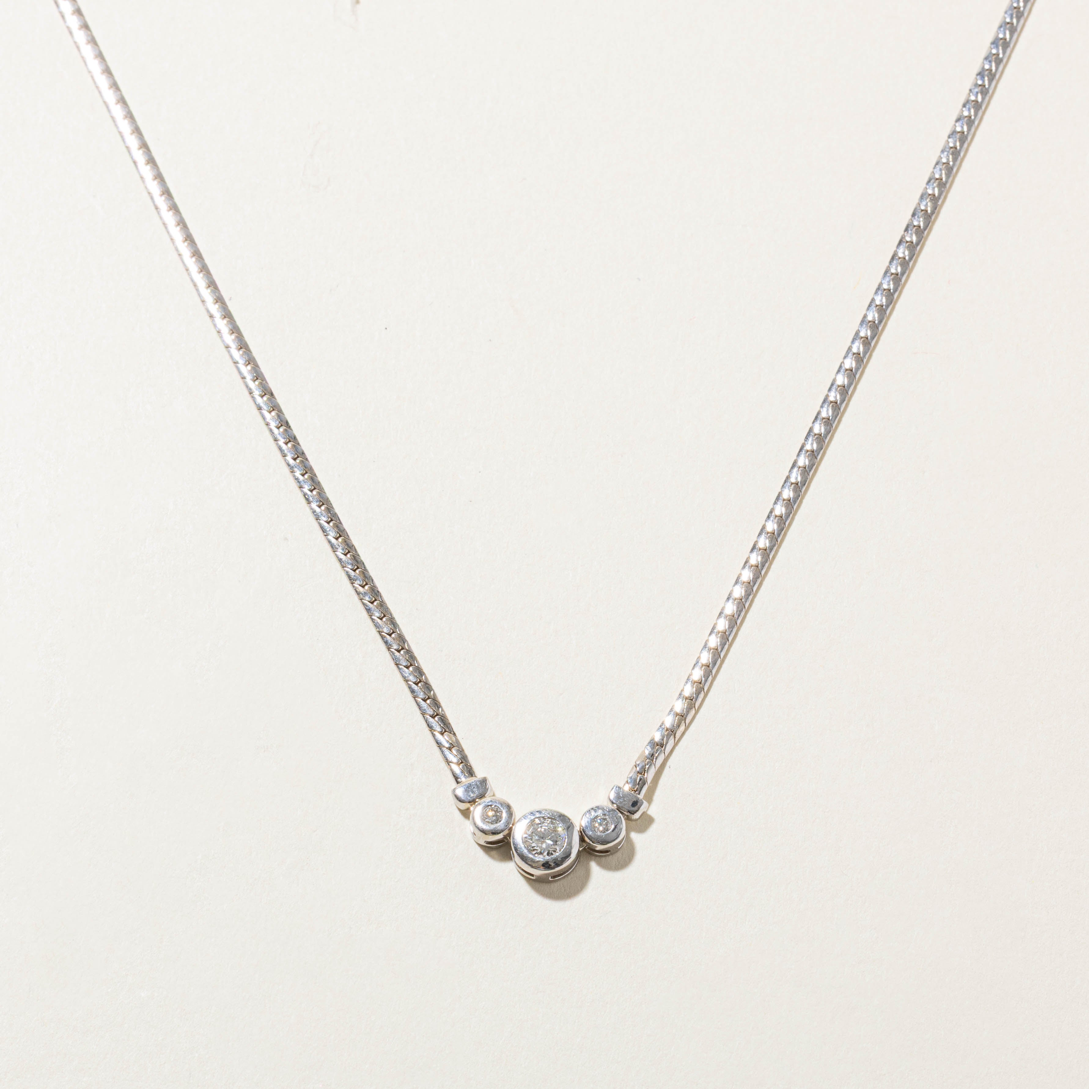 14k Bezel Set Three Stone Diamond Necklace | 0.35ctw | 15.5"