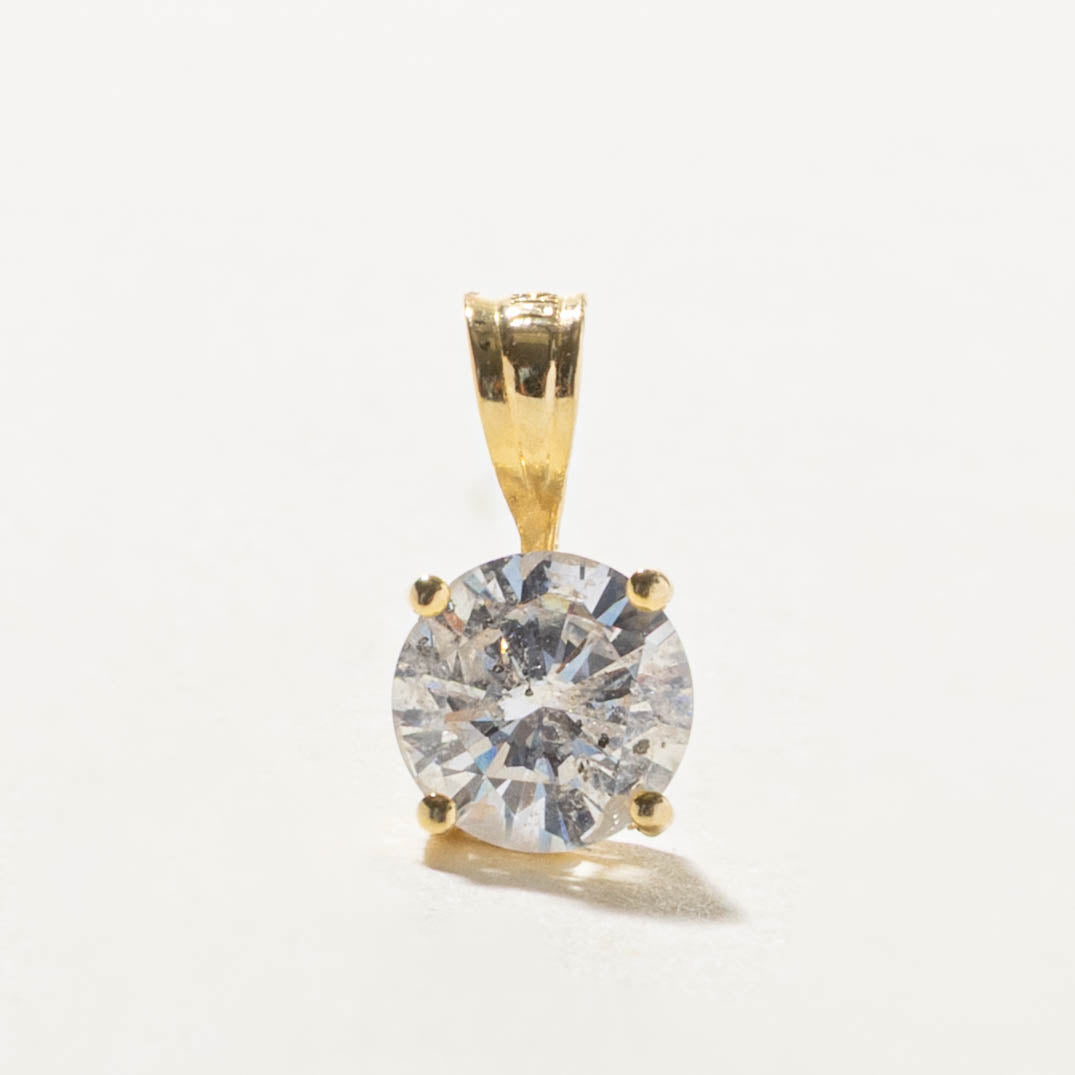 14k Solitaire Diamond Pendant | 1.12ct I2 G