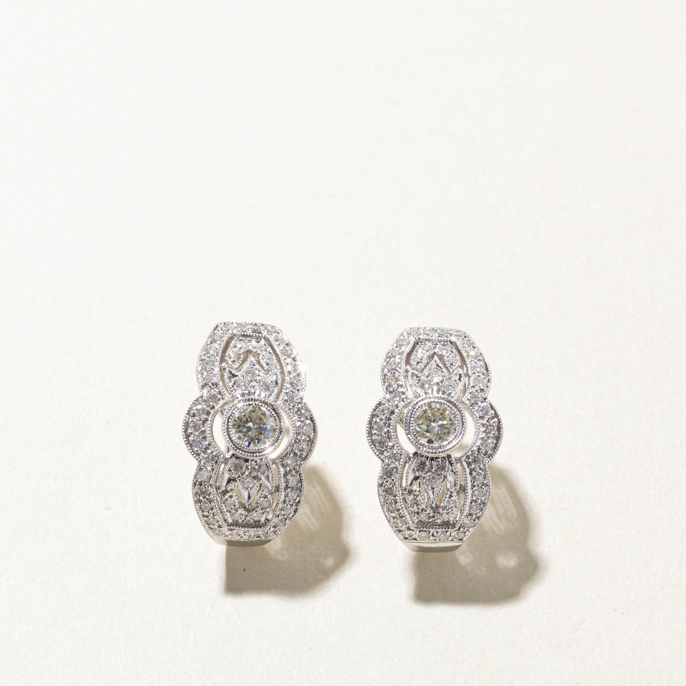 18k Diamond Milgrain Geometric Earrings | 1.18ctw