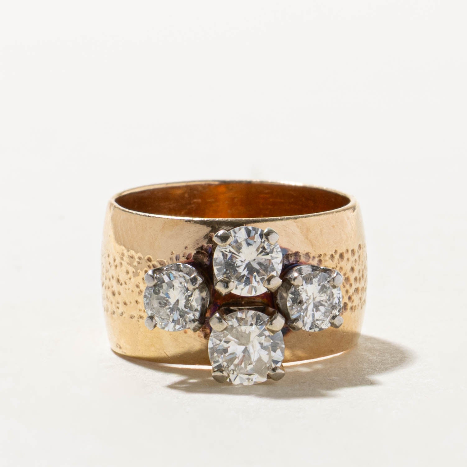 10k Four Stone Diamond Textured Band | 1.25ctw | SZ 4.75