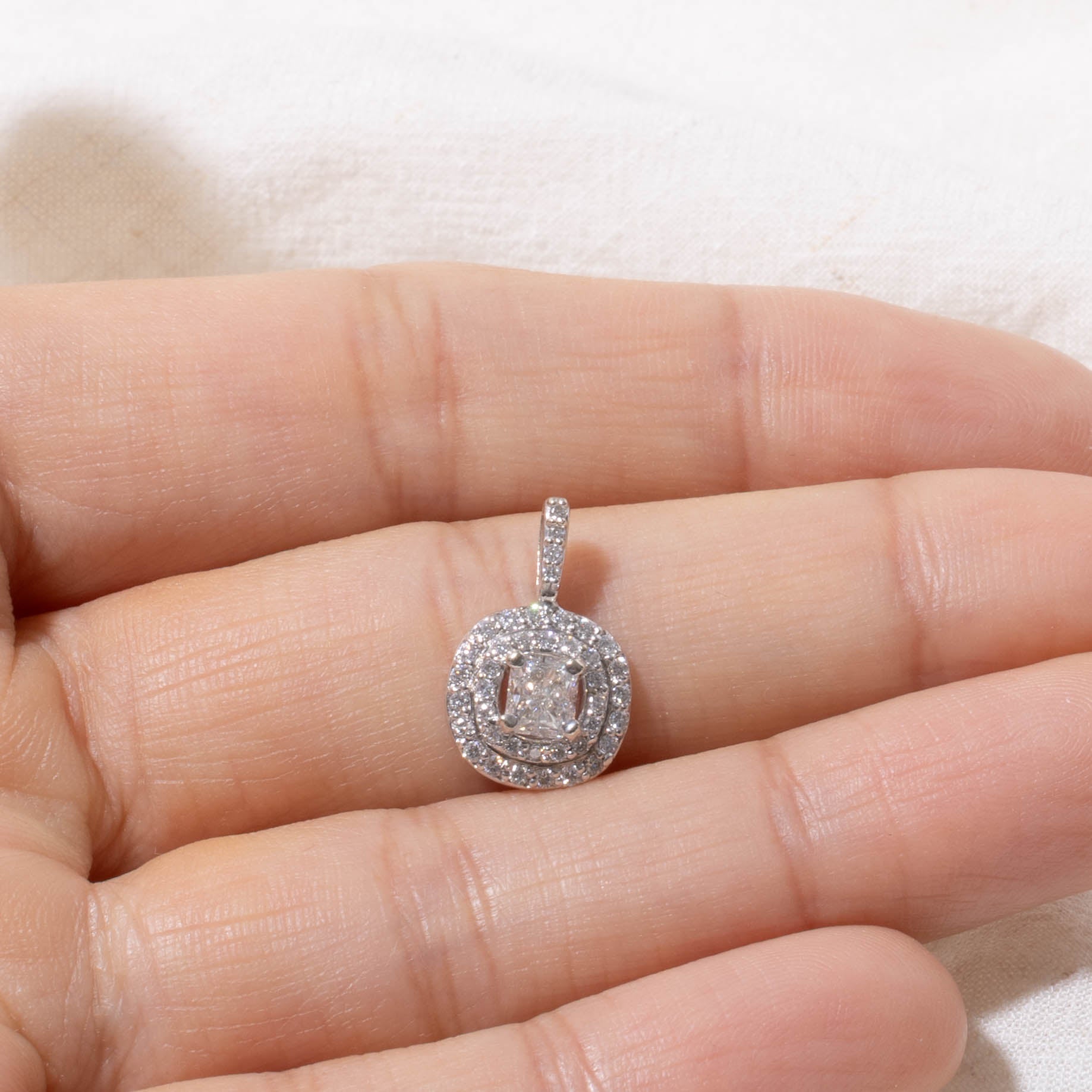 14k Diamond Double Halo Pendant | 0.59ctw