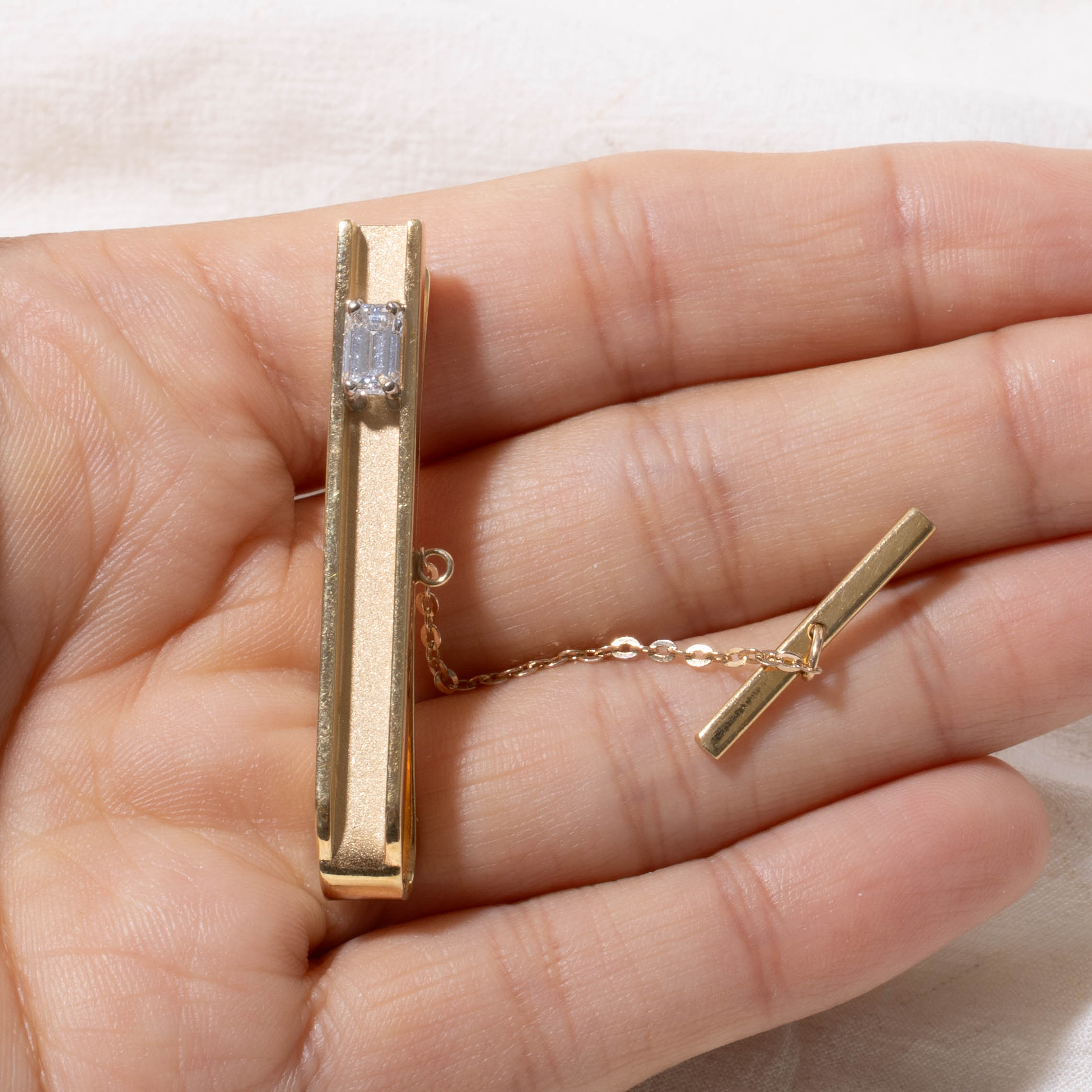 18k Emerald Cut Diamond Tie Bar | 0.55ct SI1 G/H