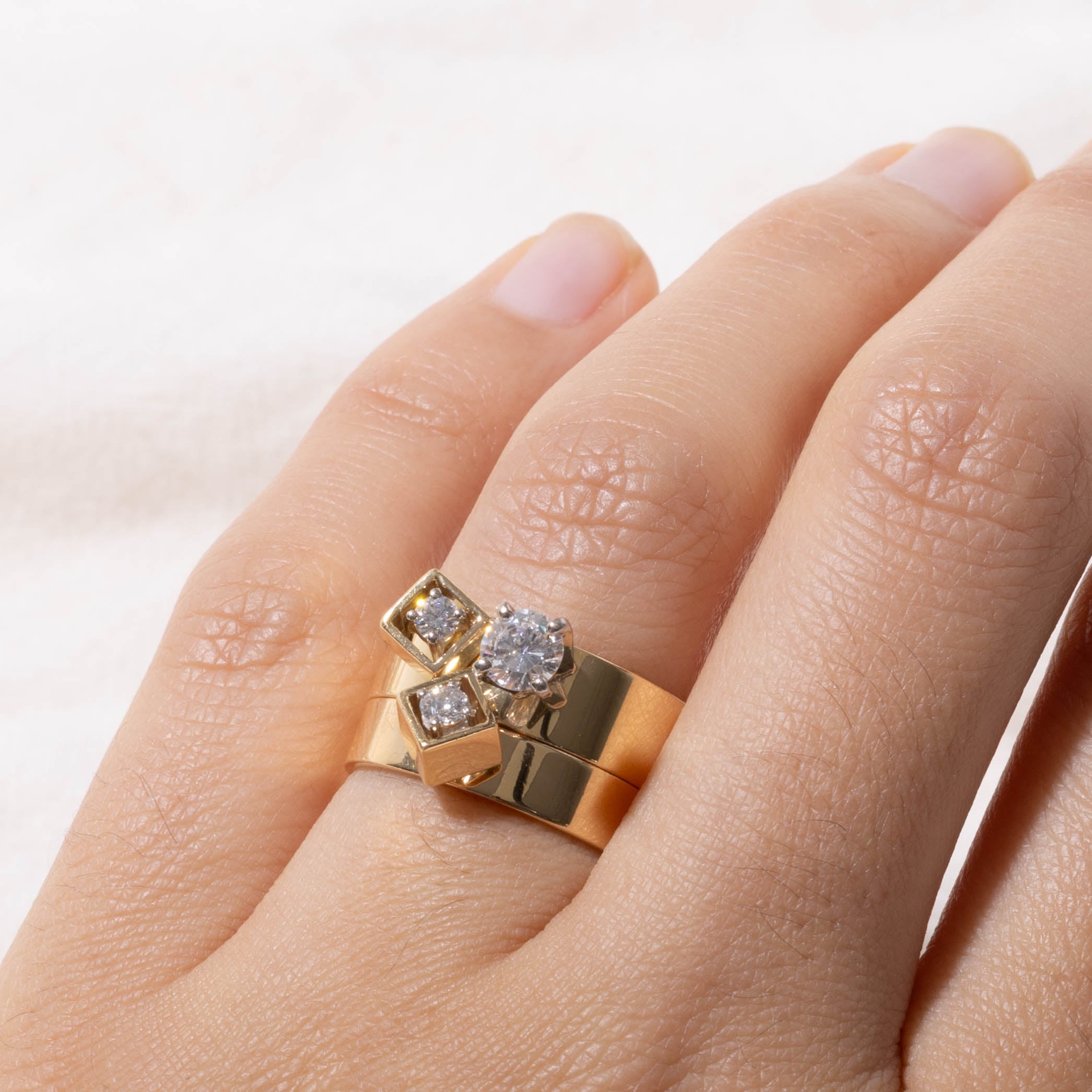 'Cavelti' 18k Three Stone Diamond Geometric Soldered Band | 0.55ctw | SZ 6.5