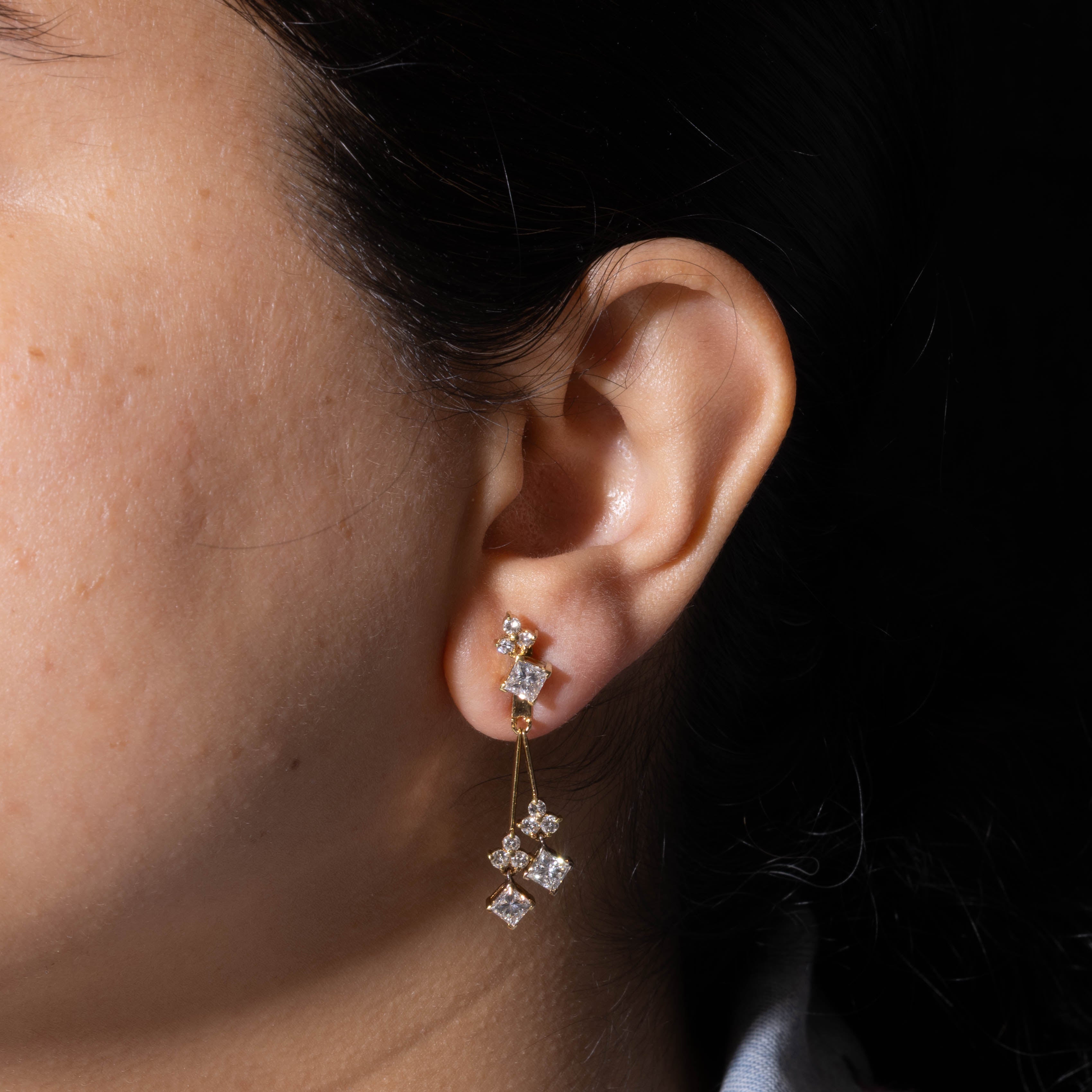 18k Diamond Cluster Dangling Drop Earrings | 2.55ctw