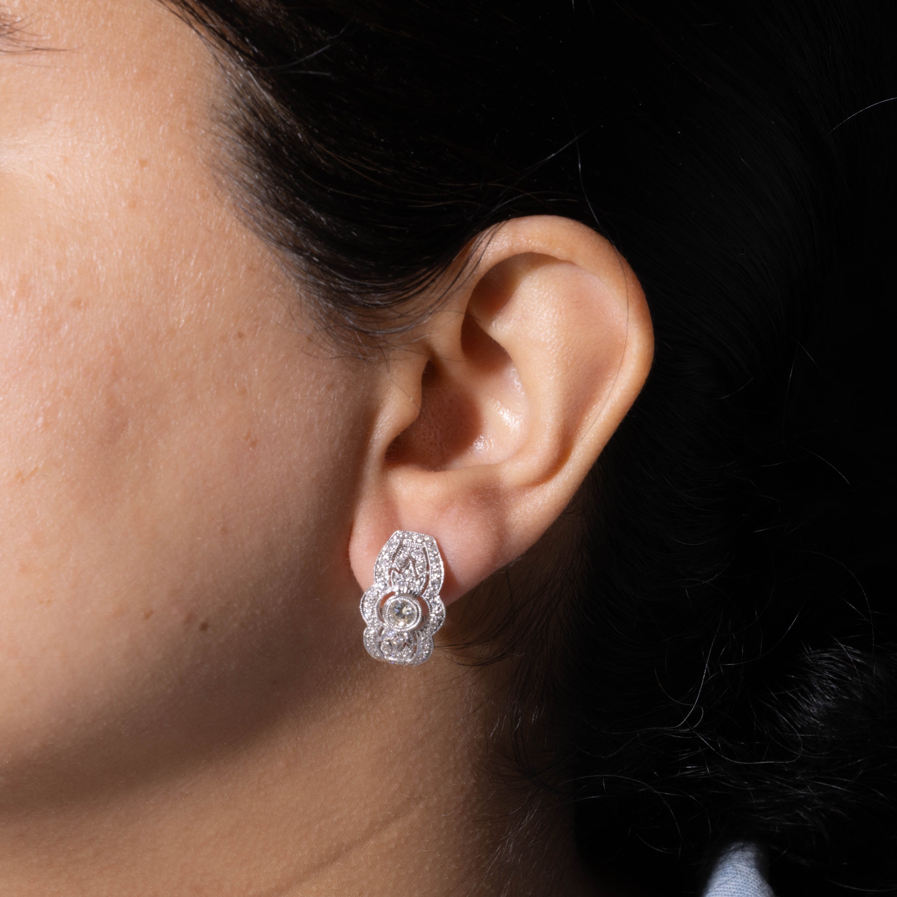 18k Diamond Milgrain Geometric Earrings | 1.18ctw