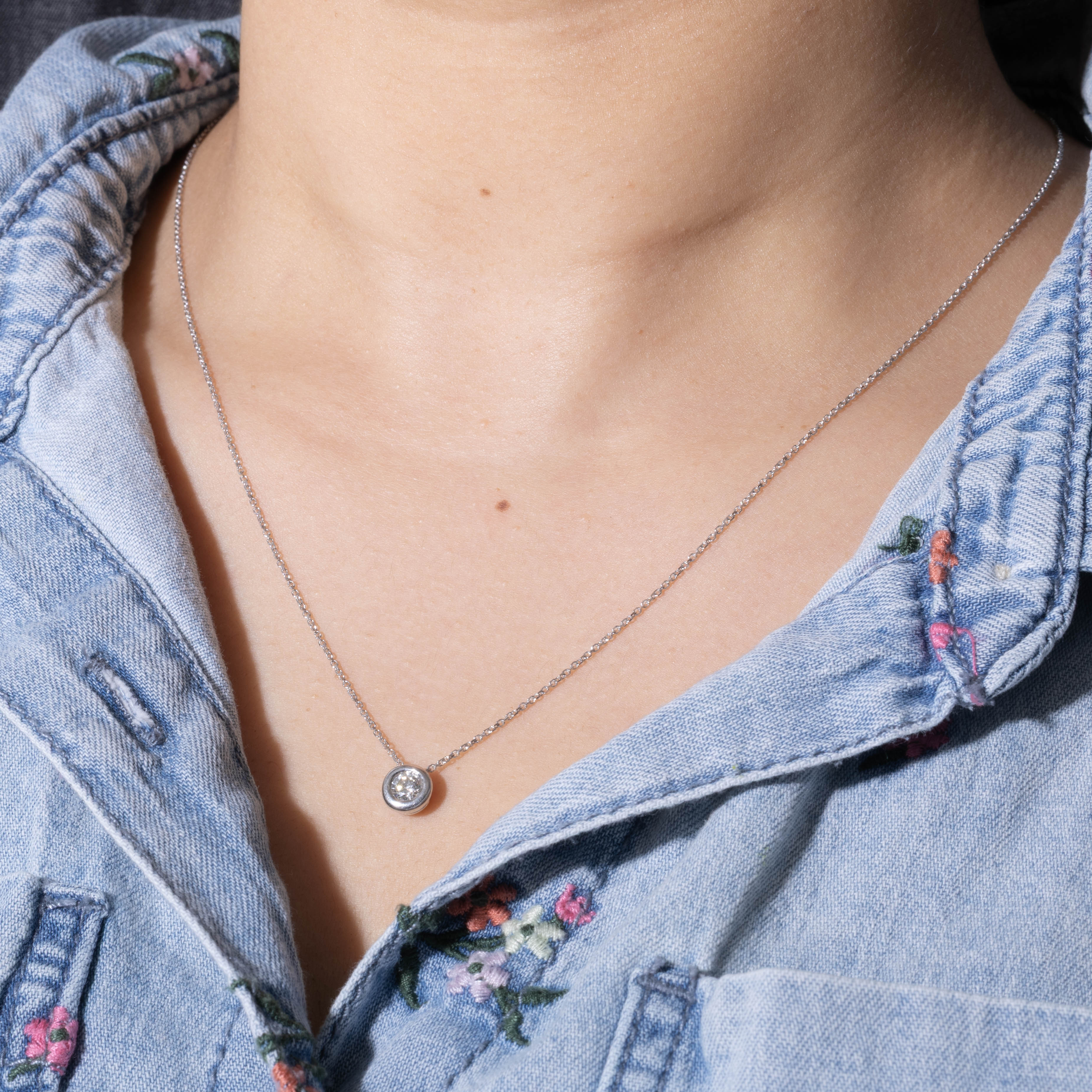 Bezel Set Solitaire Diamond Pendant Necklace | 0.37ct SI2 G/H | 20"