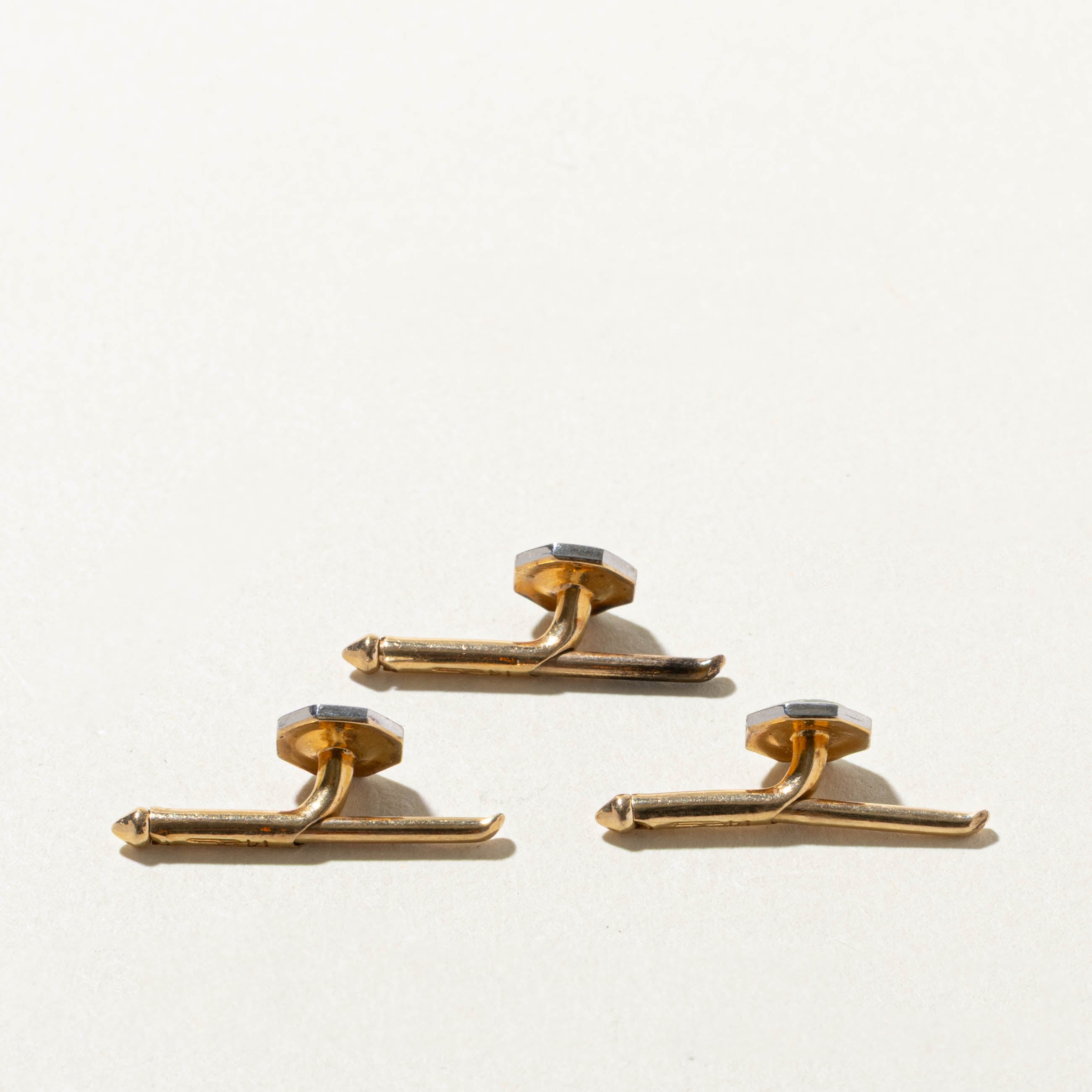 Art Deco 14k Mother of Pearl, Enamel & Diamond Shirt Studs