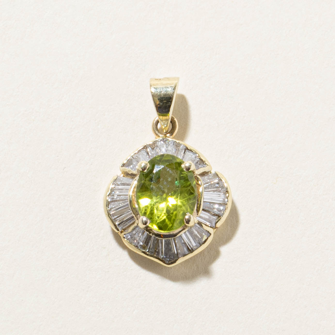14k Oval Cut Peridot & Diamond Pendant | 1.25ct, 0.4ctw |