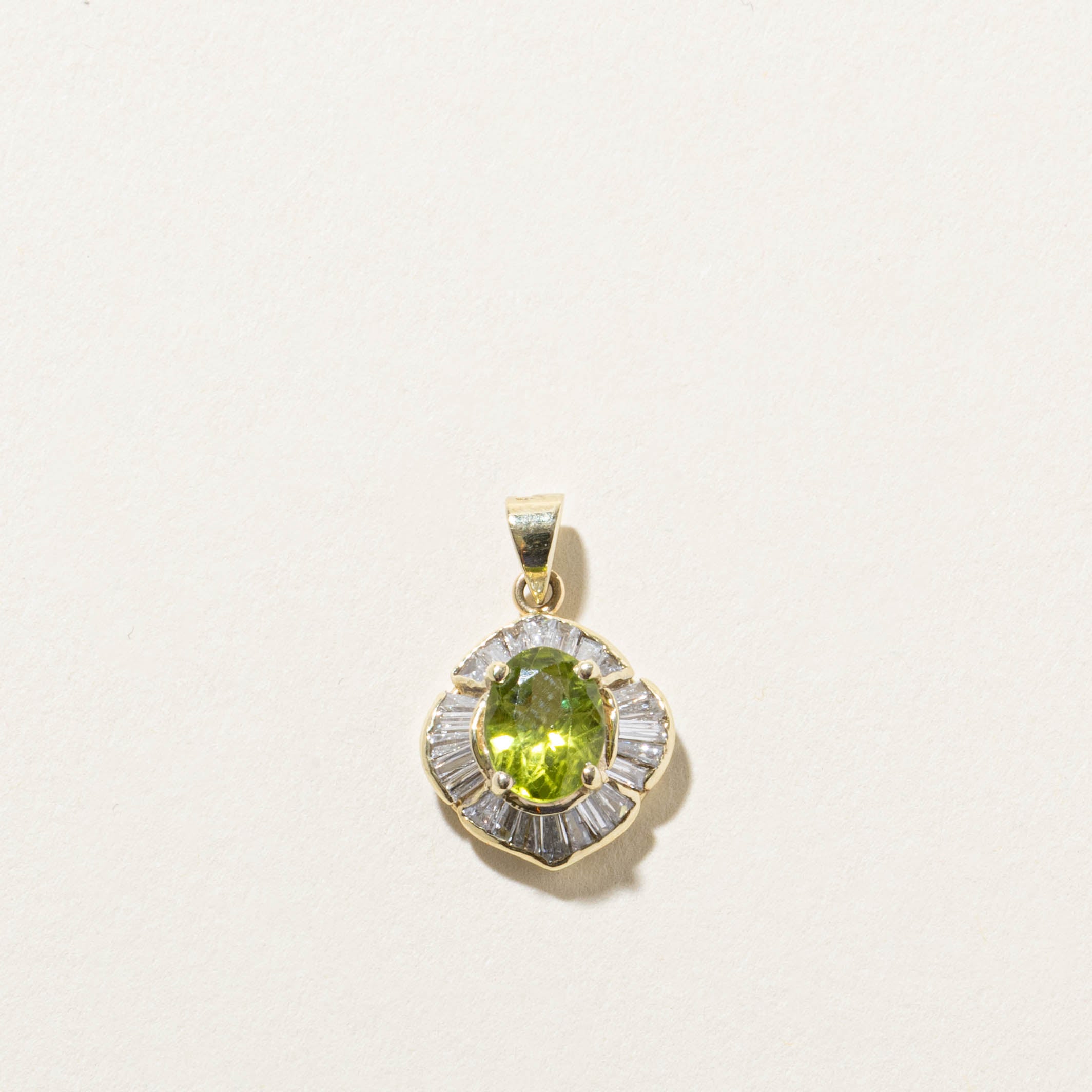 14k Oval Cut Peridot & Diamond Pendant | 1.25ct, 0.4ctw |