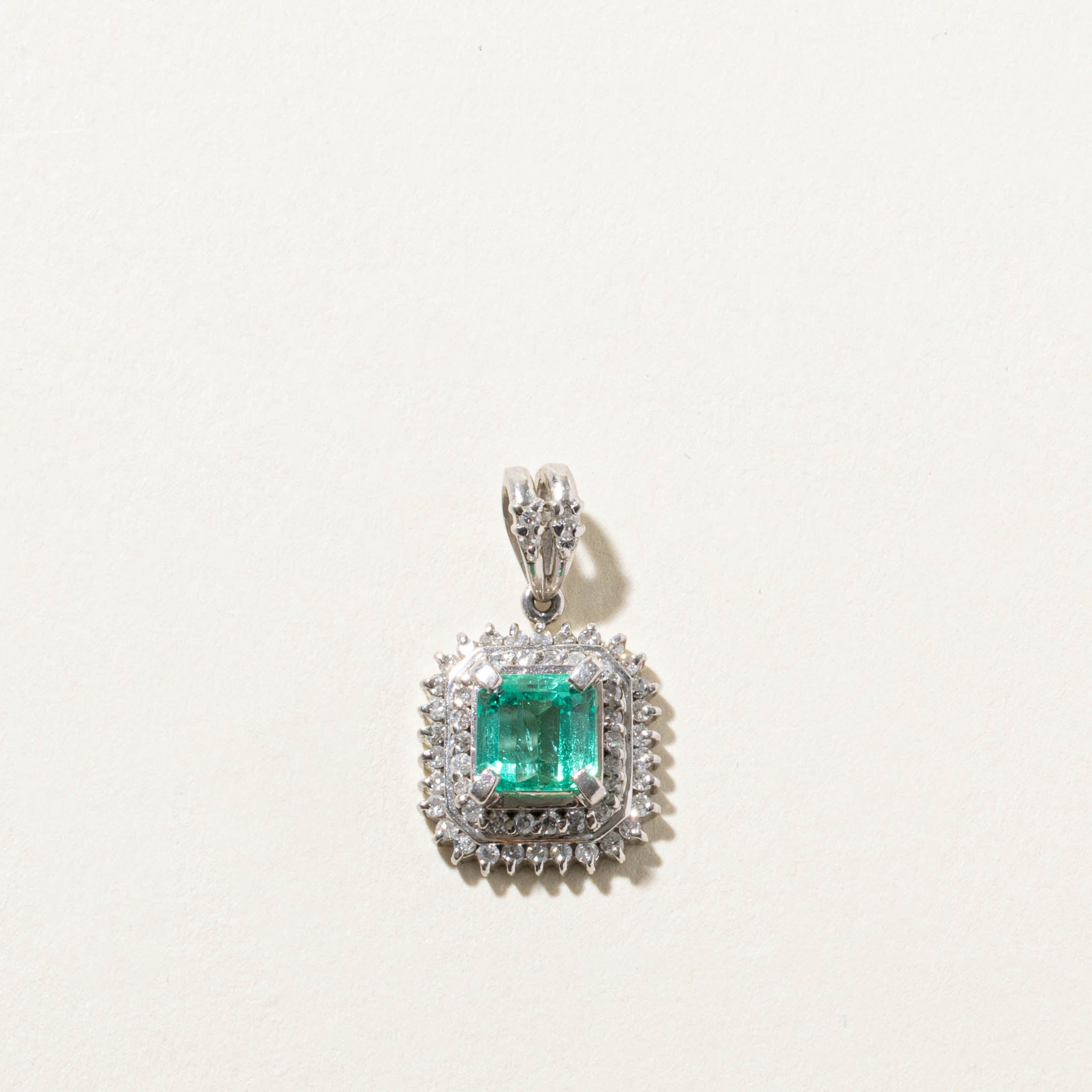 Emerald & Diamond Double Halo Pendant | 1.15ct, 0.36ctw