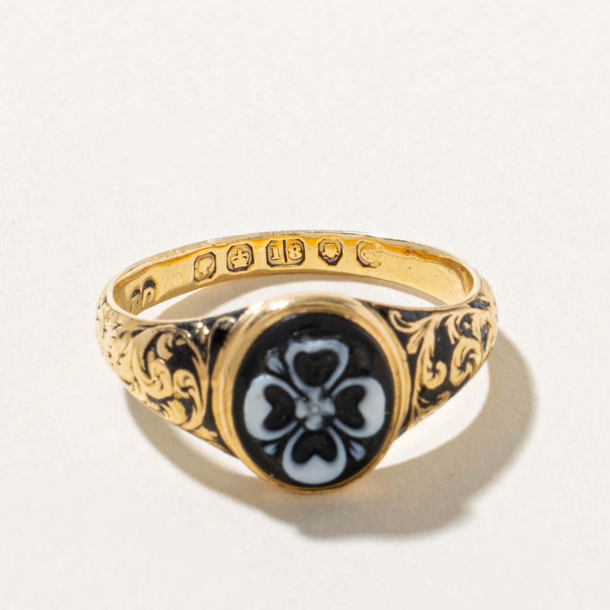 1839 London Onyx Flower Mourning Ring | 1.2ct | SZ 8.75