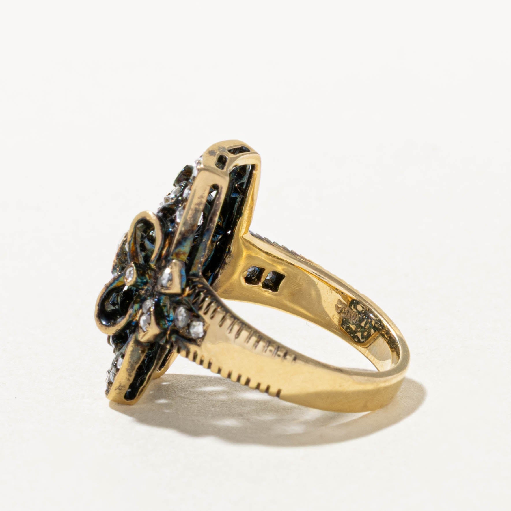 Antique 18k Rose Cut Diamond Navette Plaque Ring | 0.36ct, 0.32ctw | SZ 5