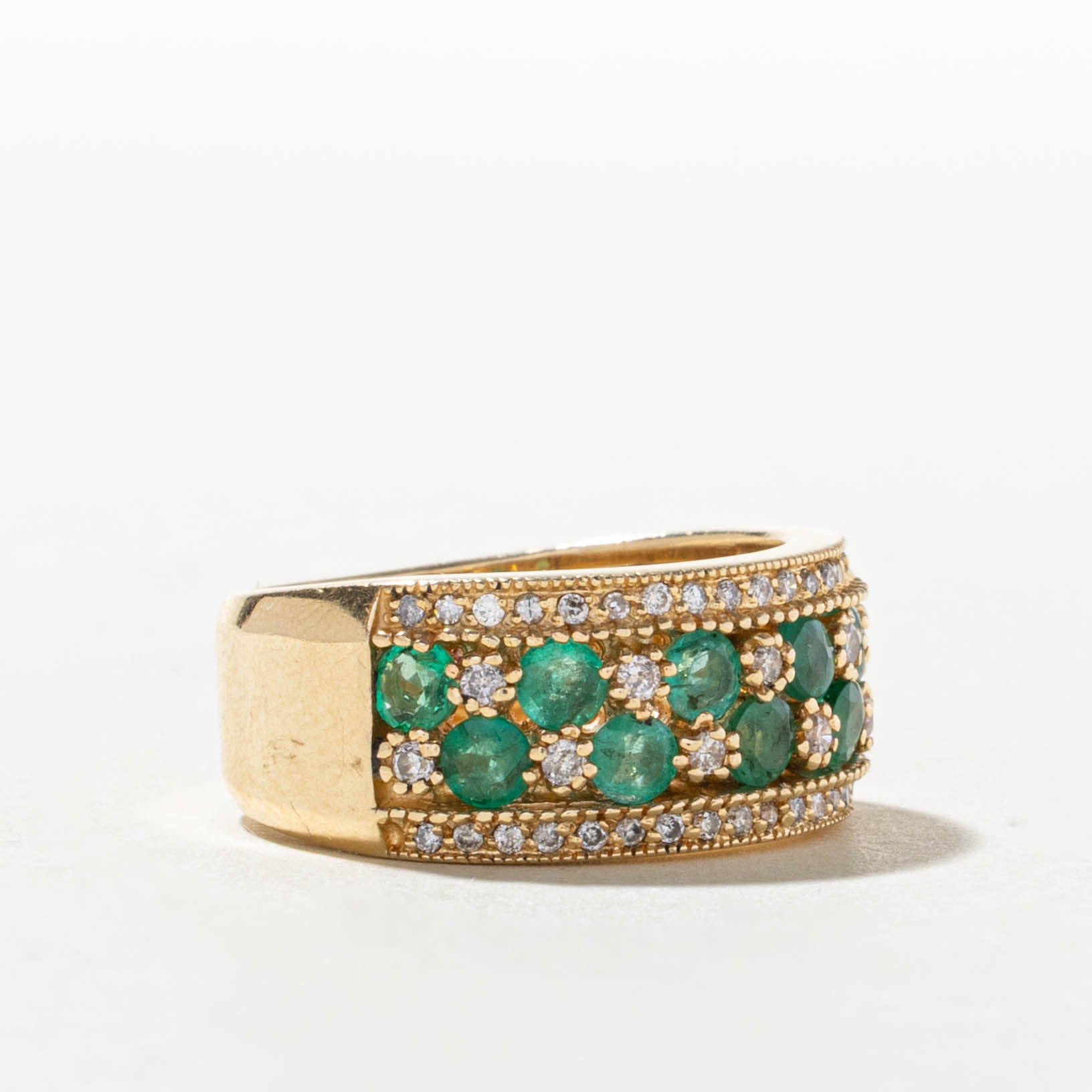 14k Emerald & Diamond Checkerboard Style Ring | 1.02ctw, 0.16ctw | SZ 7.75