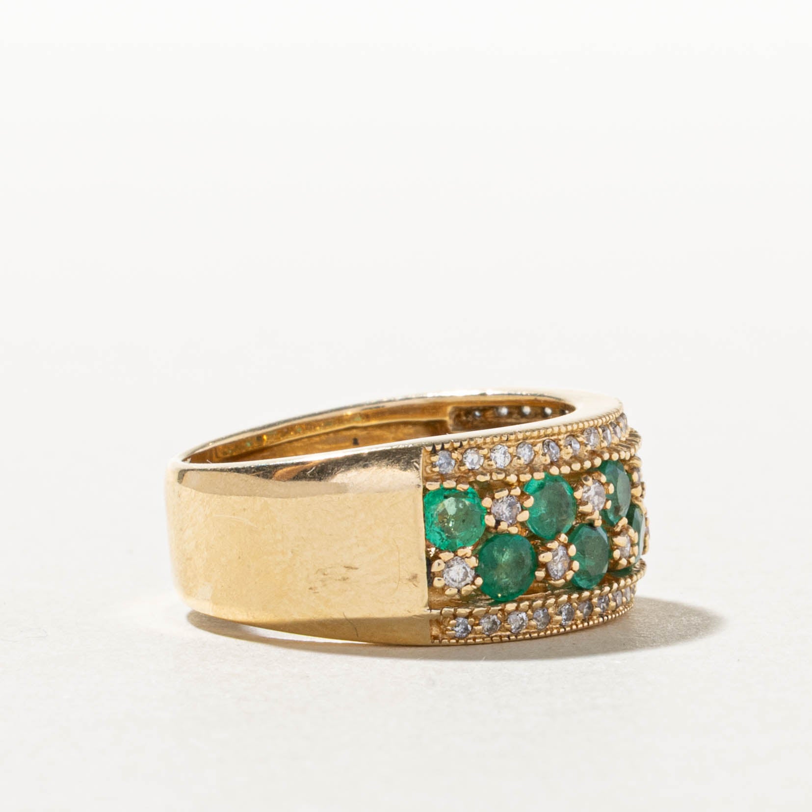 14k Emerald & Diamond Checkerboard Style Ring | 1.02ctw, 0.16ctw | SZ 7.75