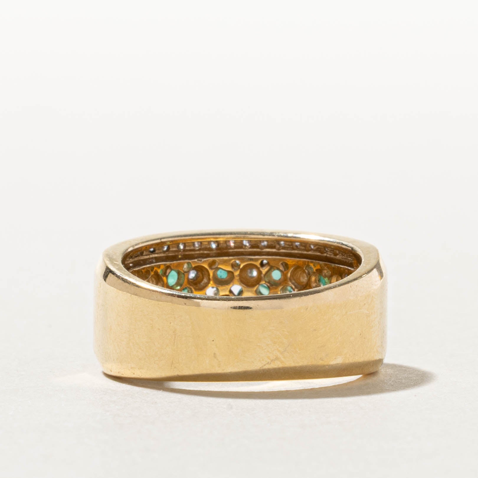 14k Emerald & Diamond Checkerboard Style Ring | 1.02ctw, 0.16ctw | SZ 7.75