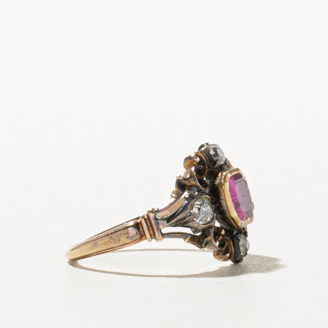 Georgian c.1800 Ruby & Old Mine Diamond Openwork Ring | 0.66ct, 0.28ctw | SZ 3.75