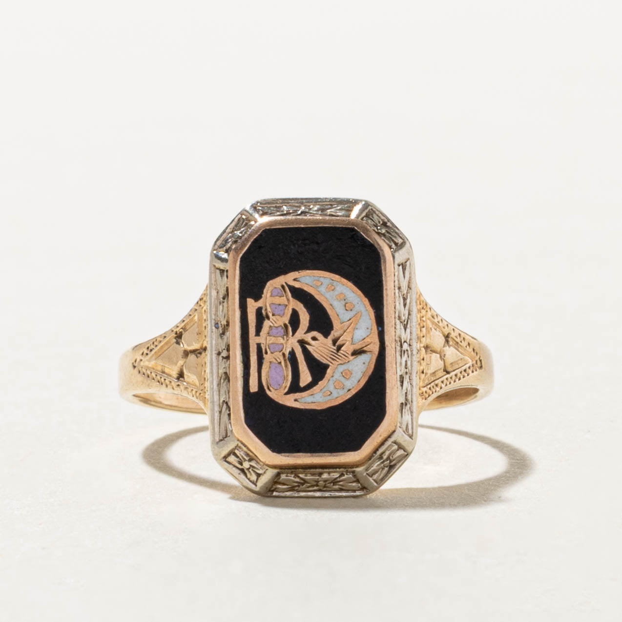 Art Deco 10k Gold Daughters of Rebekah Fraternal Signet Ring | SZ 4.25
