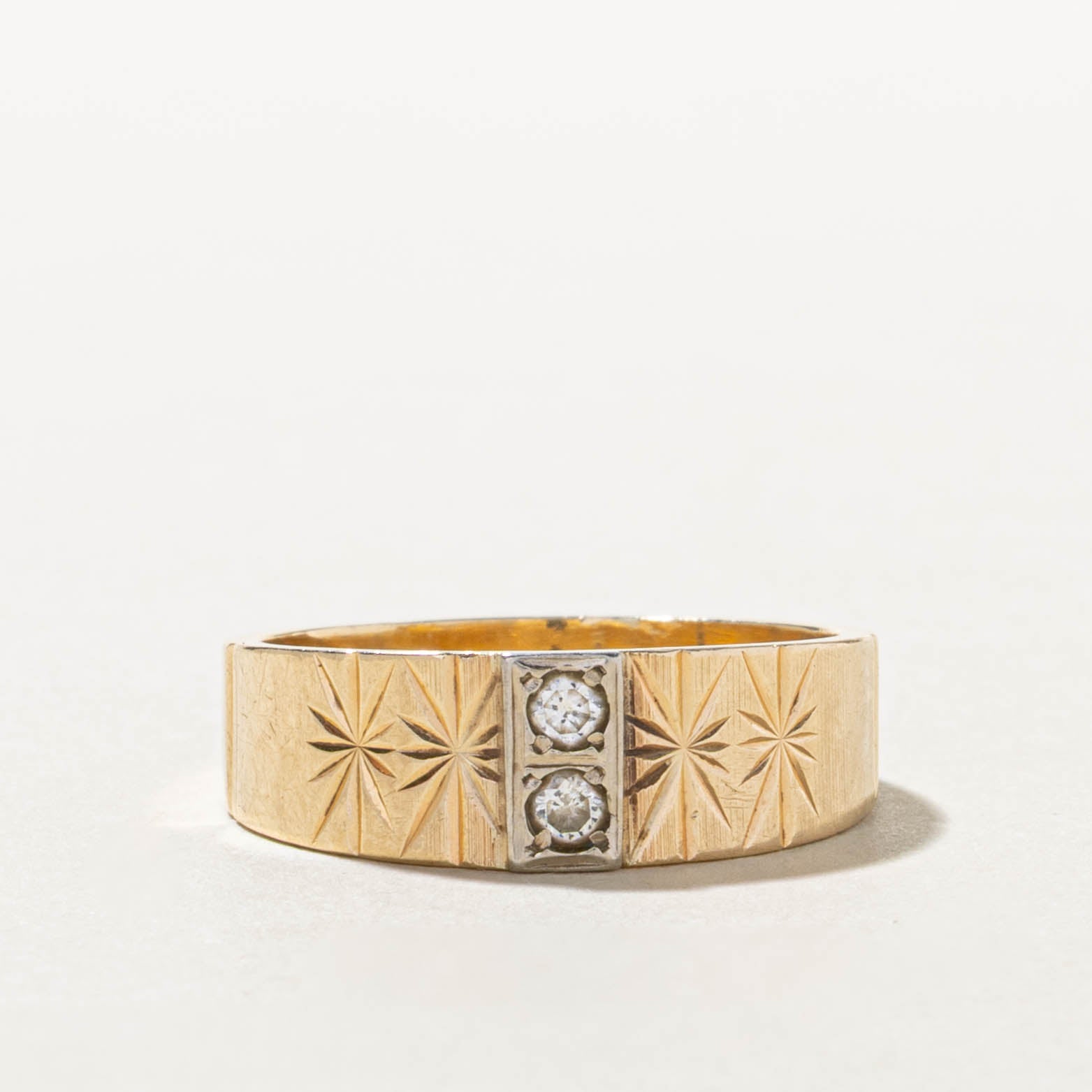 10k Two Stone Diamond Engraved Band | 0.1ctw | SZ 8.5