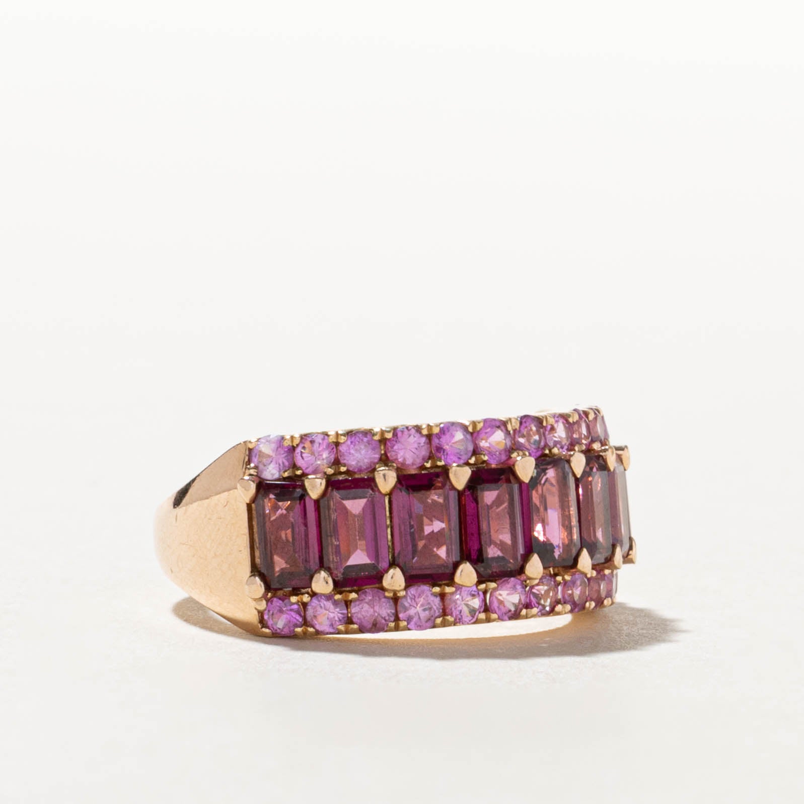 'Effy' Multi Row Pink Tourmaline & Sapphire Ring | 2.58ctw | SZ 7.25