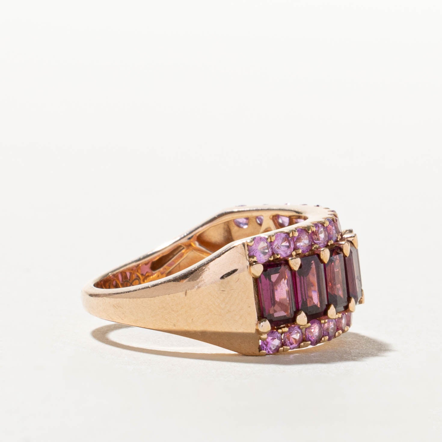 'Effy' Multi Row Pink Tourmaline & Sapphire Ring | 2.58ctw | SZ 7.25