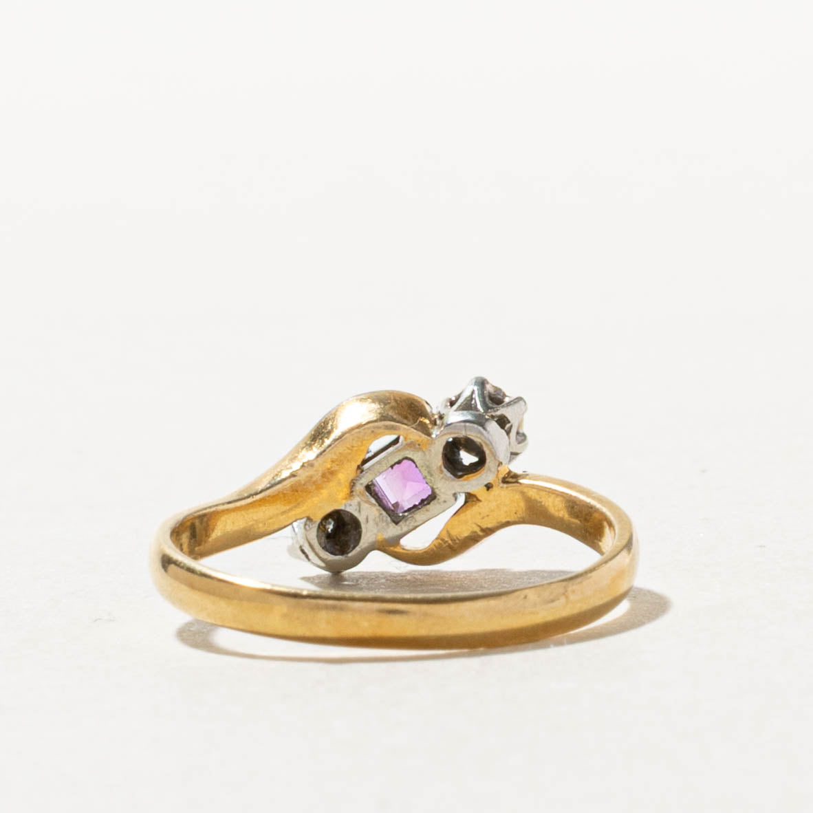 Early Art Deco Platinum & 18k Synthetic Ruby & Diamond Ring  | 0.1ct, 0.01ctw | SZ 5.75