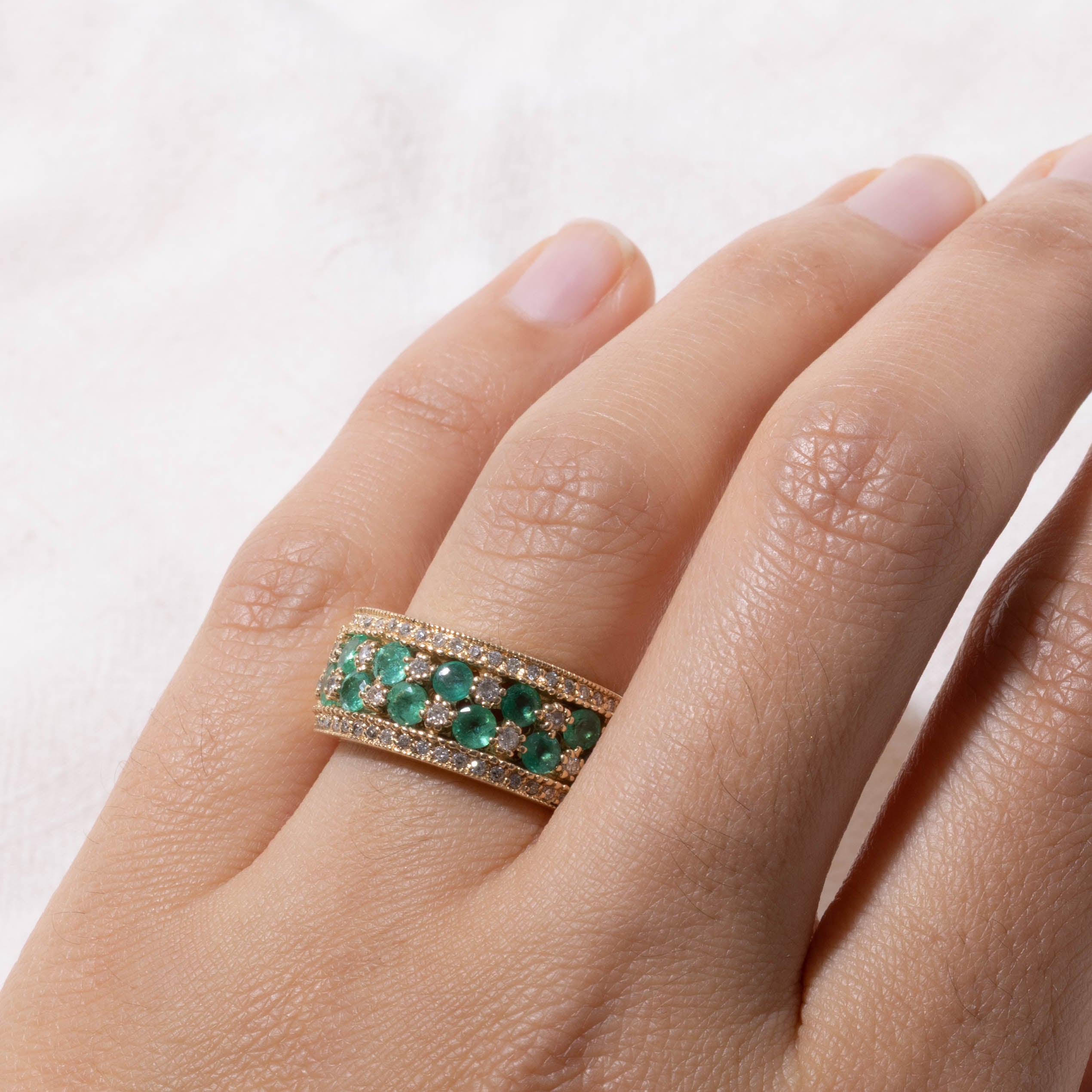 14k Emerald & Diamond Checkerboard Style Ring | 1.02ctw, 0.16ctw | SZ 7.75