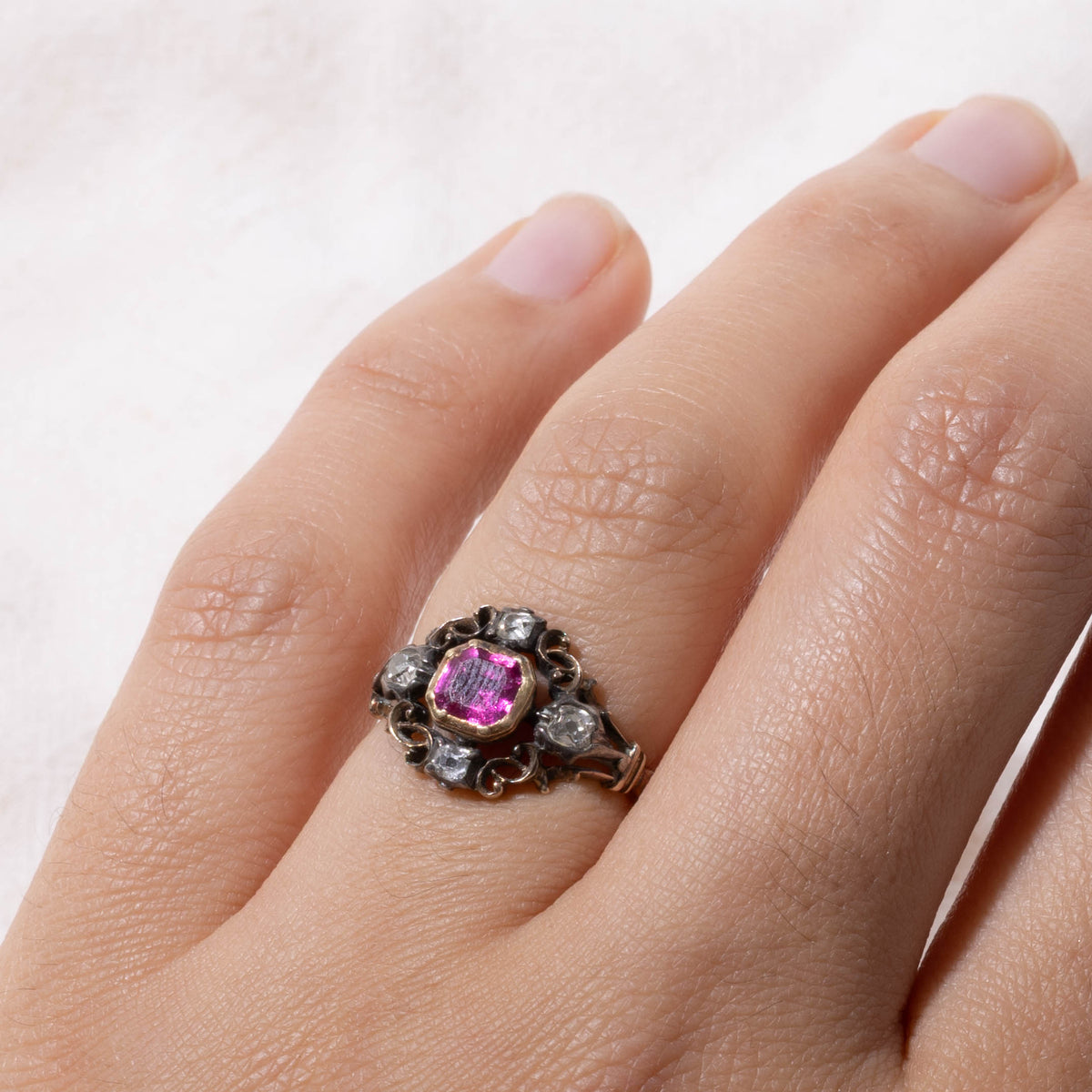 Georgian c.1800 Ruby & Old Mine Diamond Openwork Ring | 0.66ct, 0.28ctw | SZ 3.75