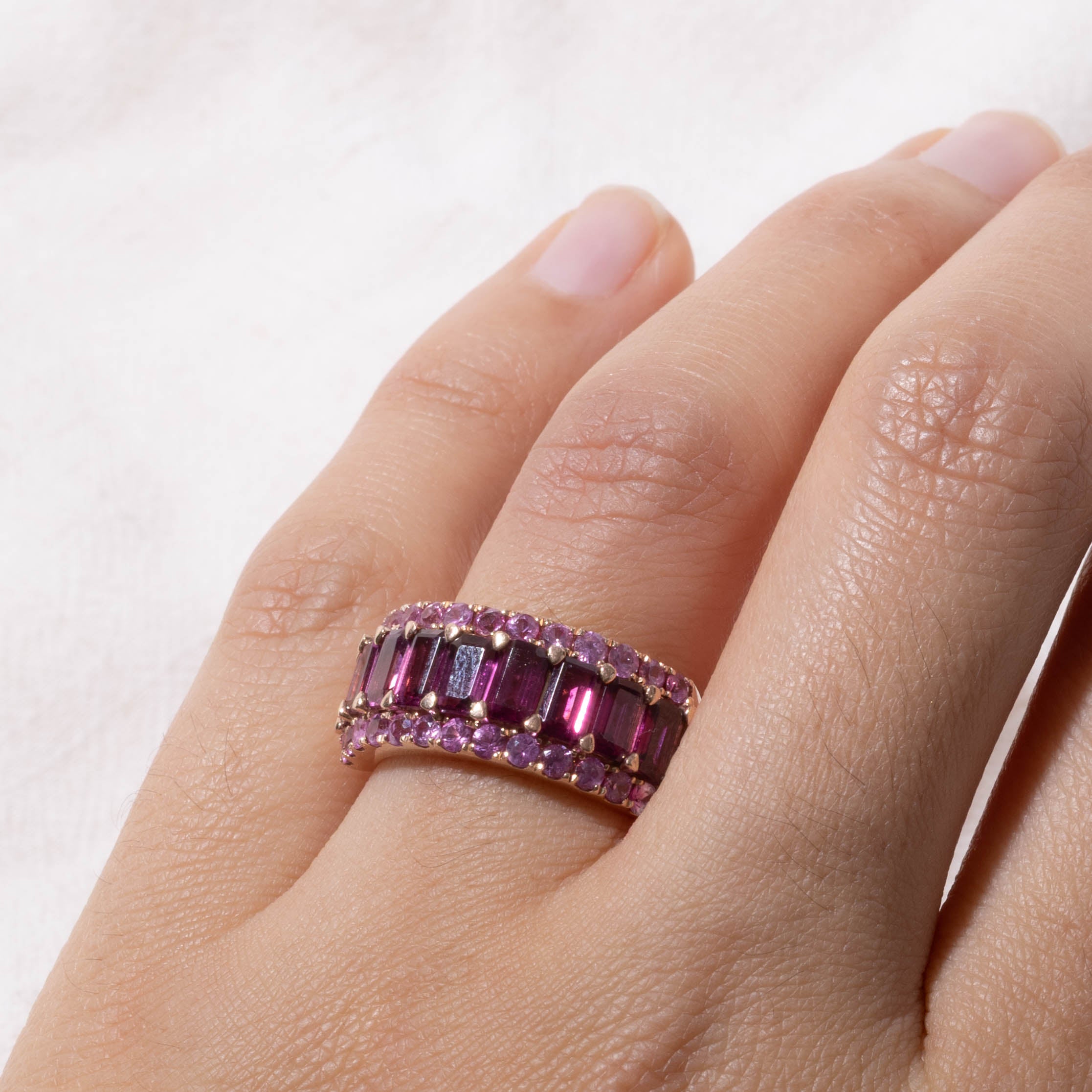 'Effy' Multi Row Pink Tourmaline & Sapphire Ring | 2.58ctw | SZ 7.25