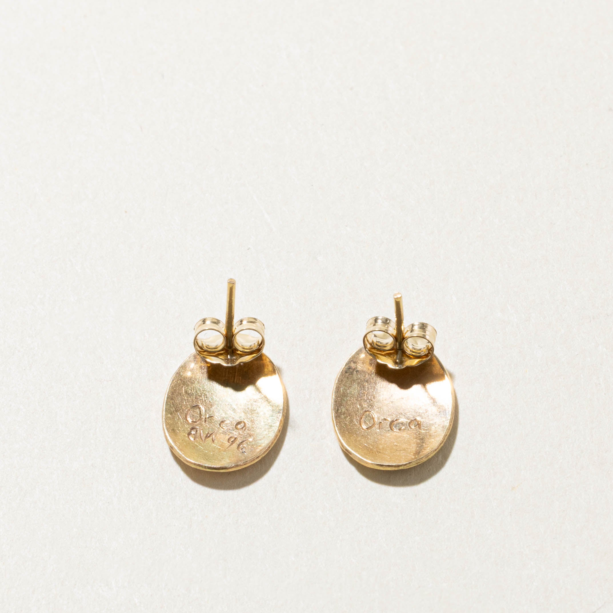 'B.K' 14k Yellow Gold Indigenous Carved Orca Stud Earrings