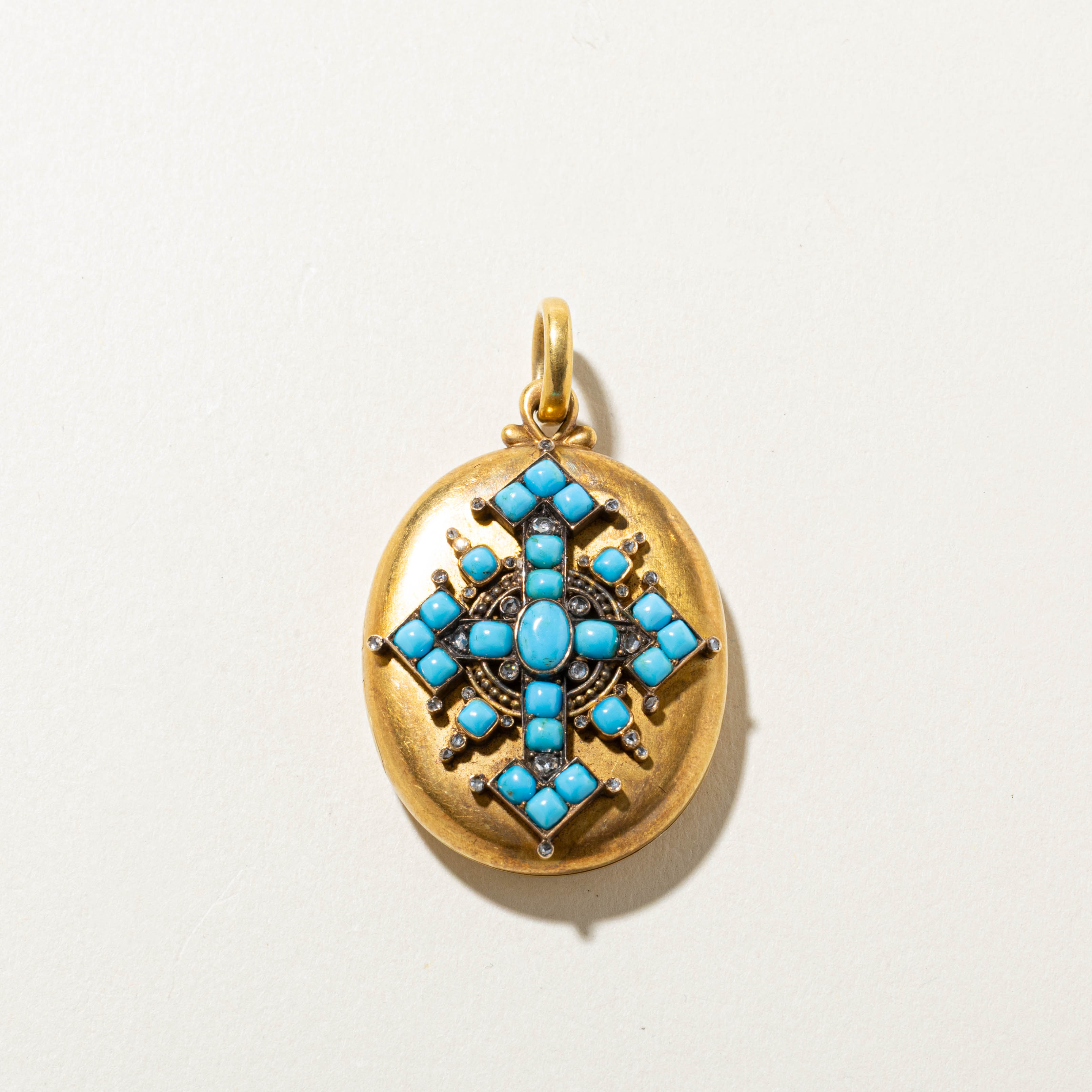 Victorian c.1860 Turquoise & Rose Cut Diamond Locket | 3.4ctw 0.18ctw