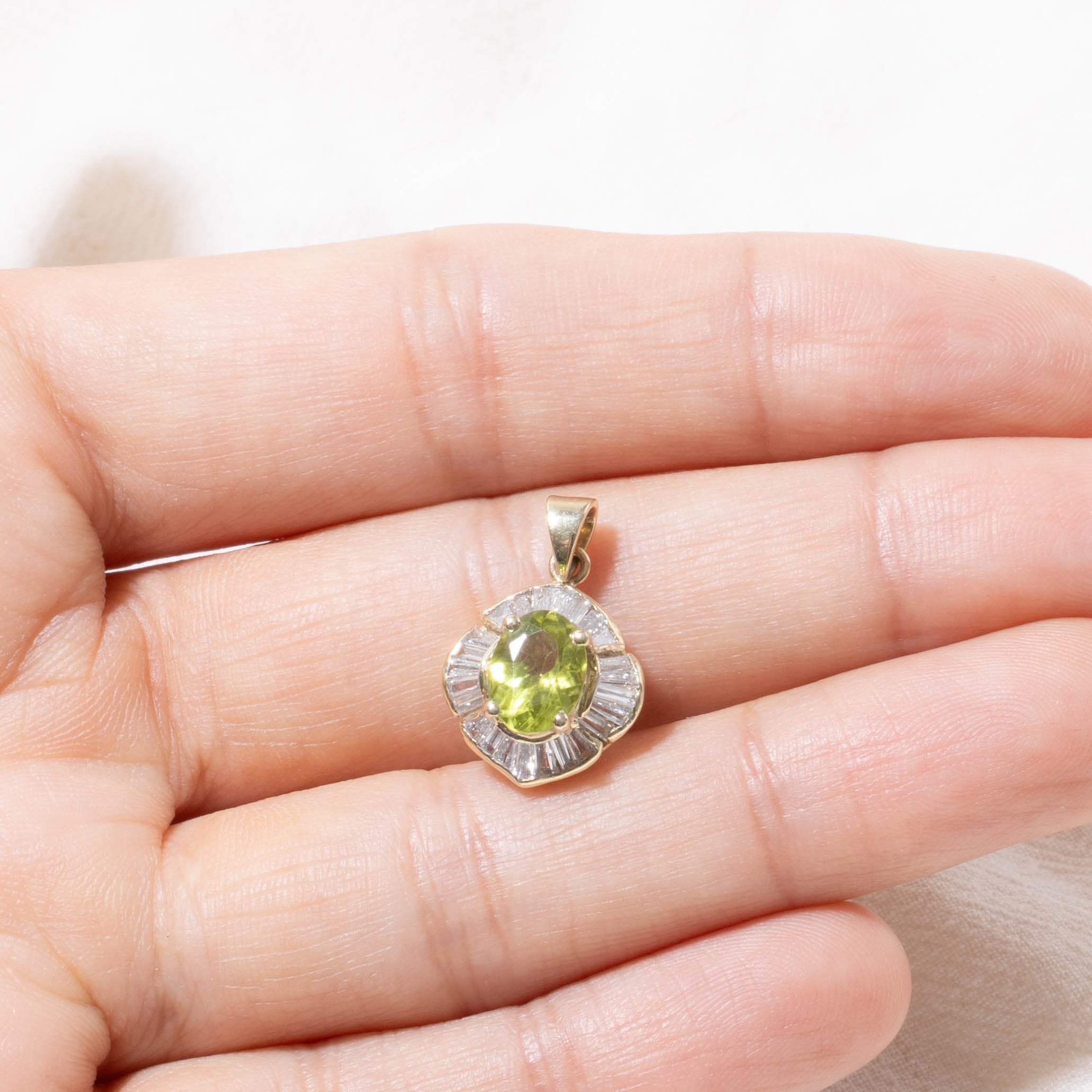 14k Oval Cut Peridot & Diamond Pendant | 1.25ct, 0.4ctw |