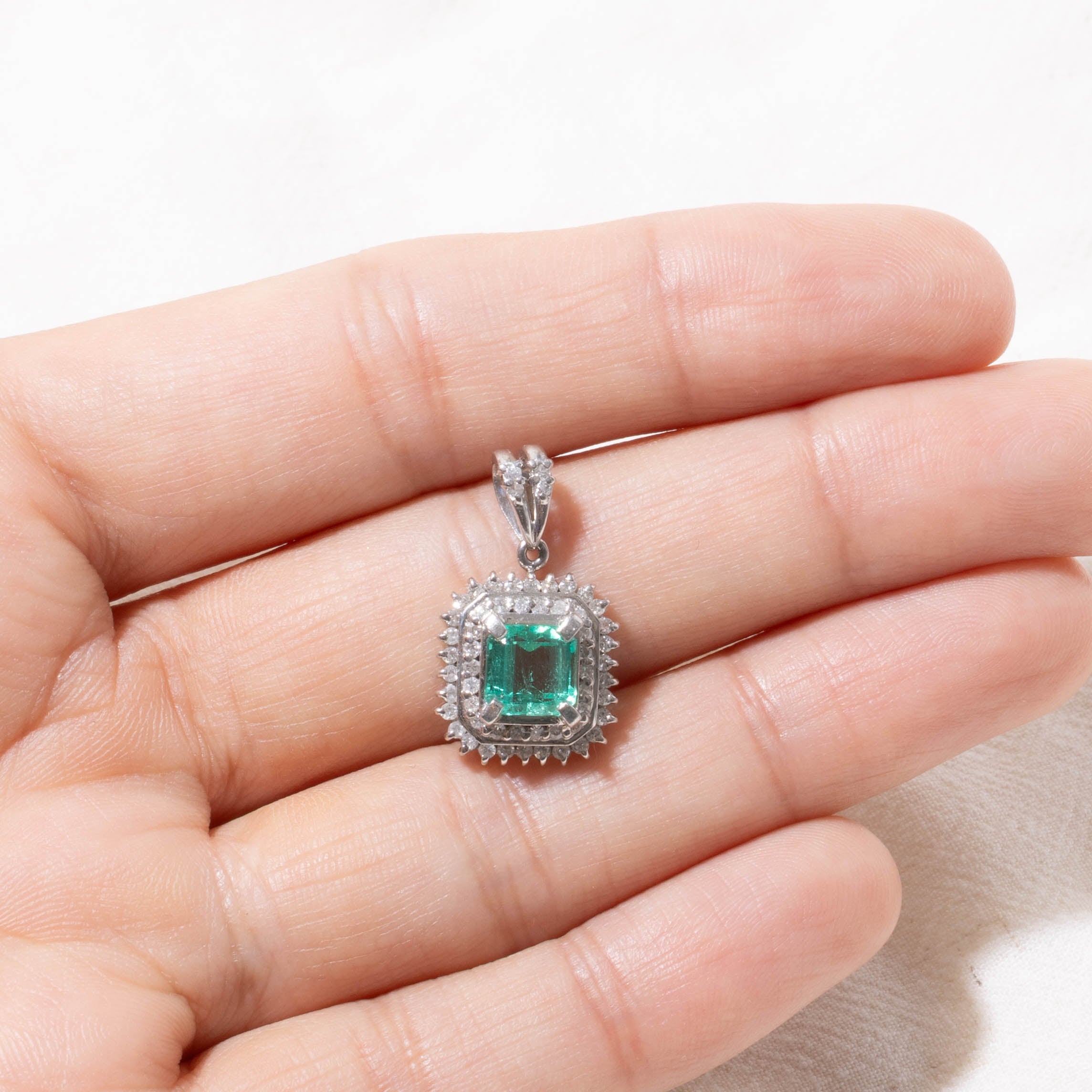 Emerald & Diamond Double Halo Pendant | 1.15ct, 0.36ctw
